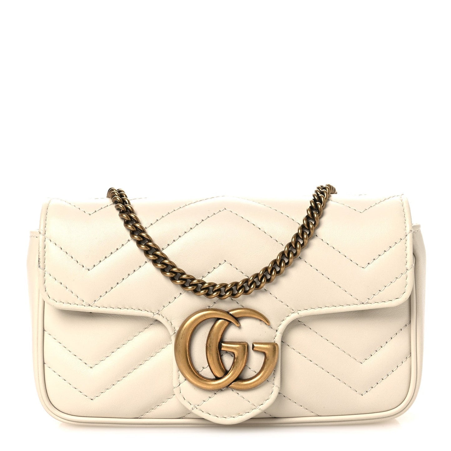 Calfskin Matelasse Super Mini GG Marmont Shoulder Bag White