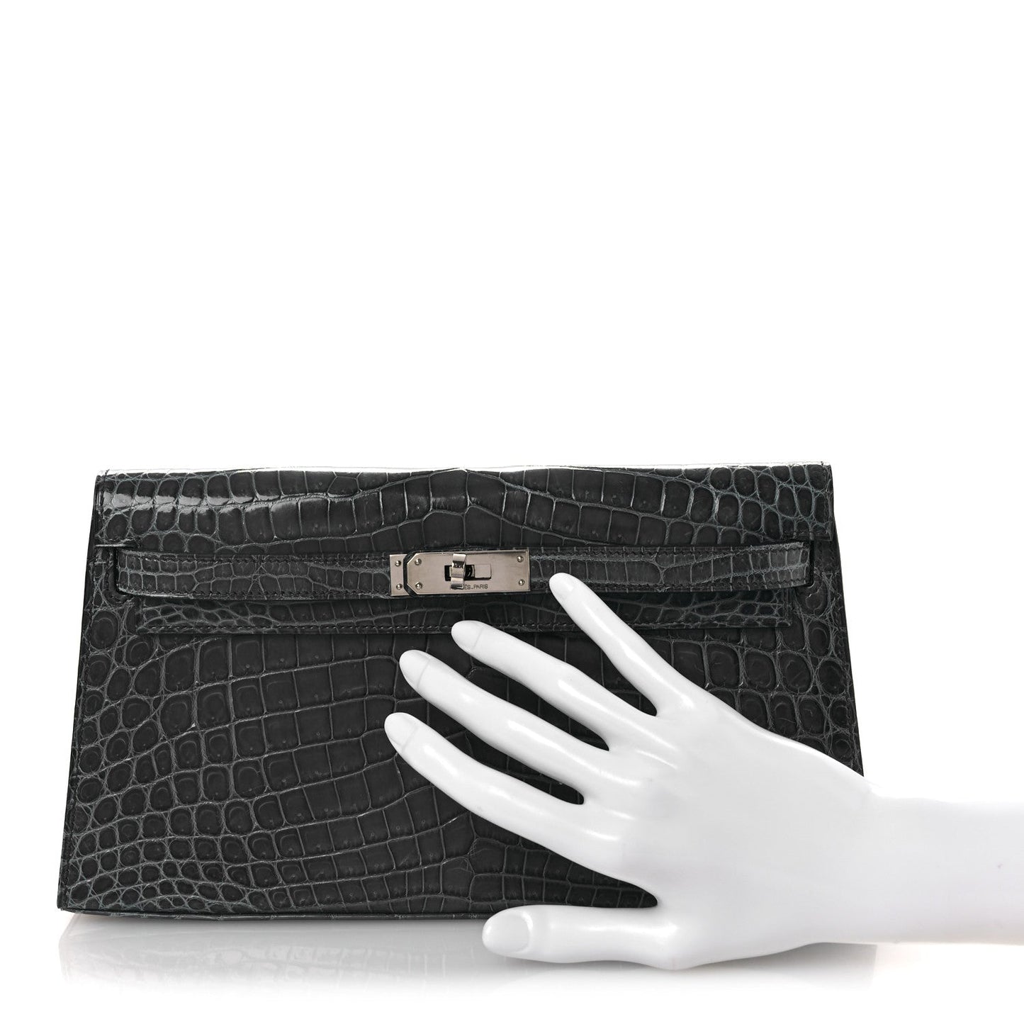 Shiny Niloticus Crocodile Kelly Elan Pochette Bleu Tempete