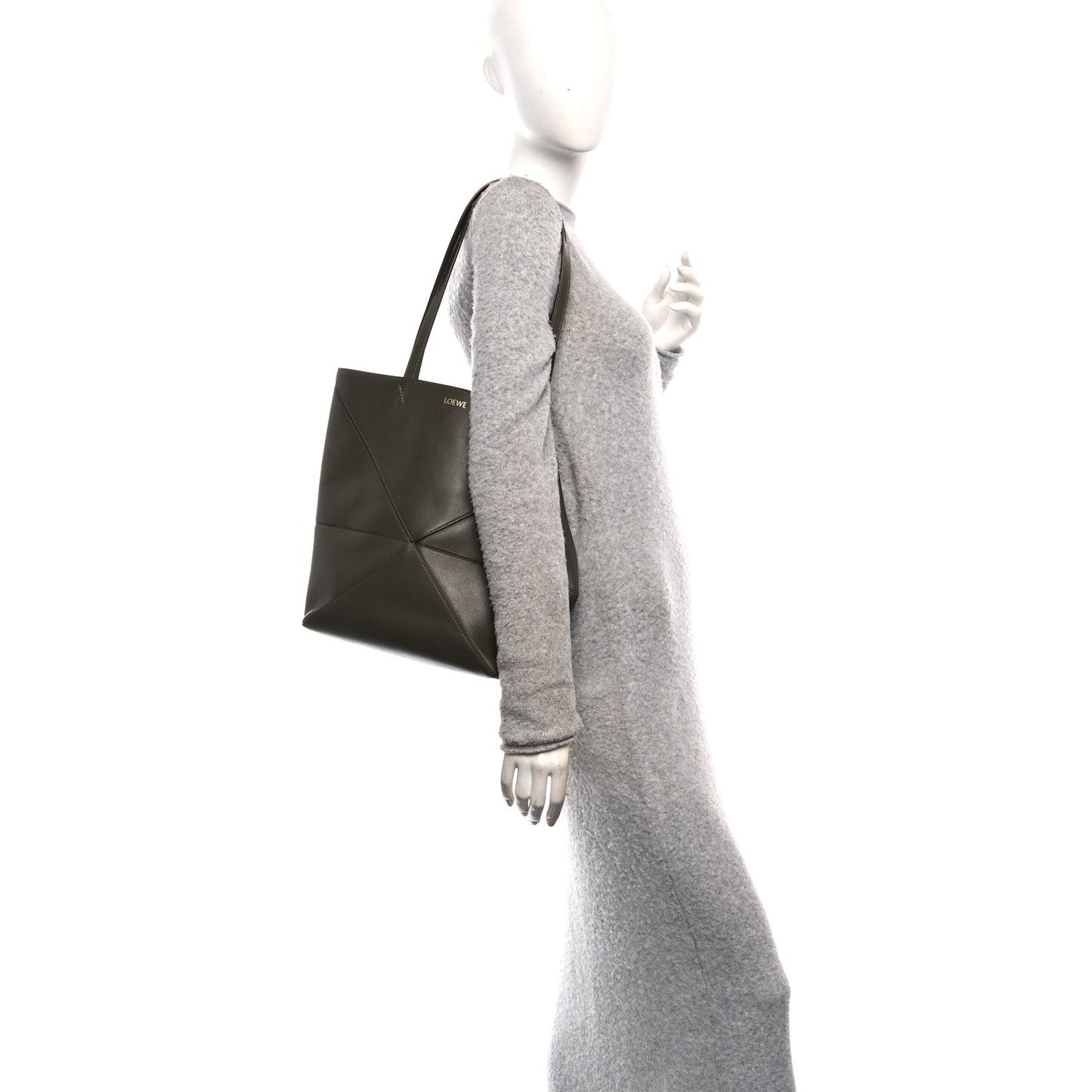 Shiny Calfskin Medium Puzzle Fold Tote Dark Khaki Green