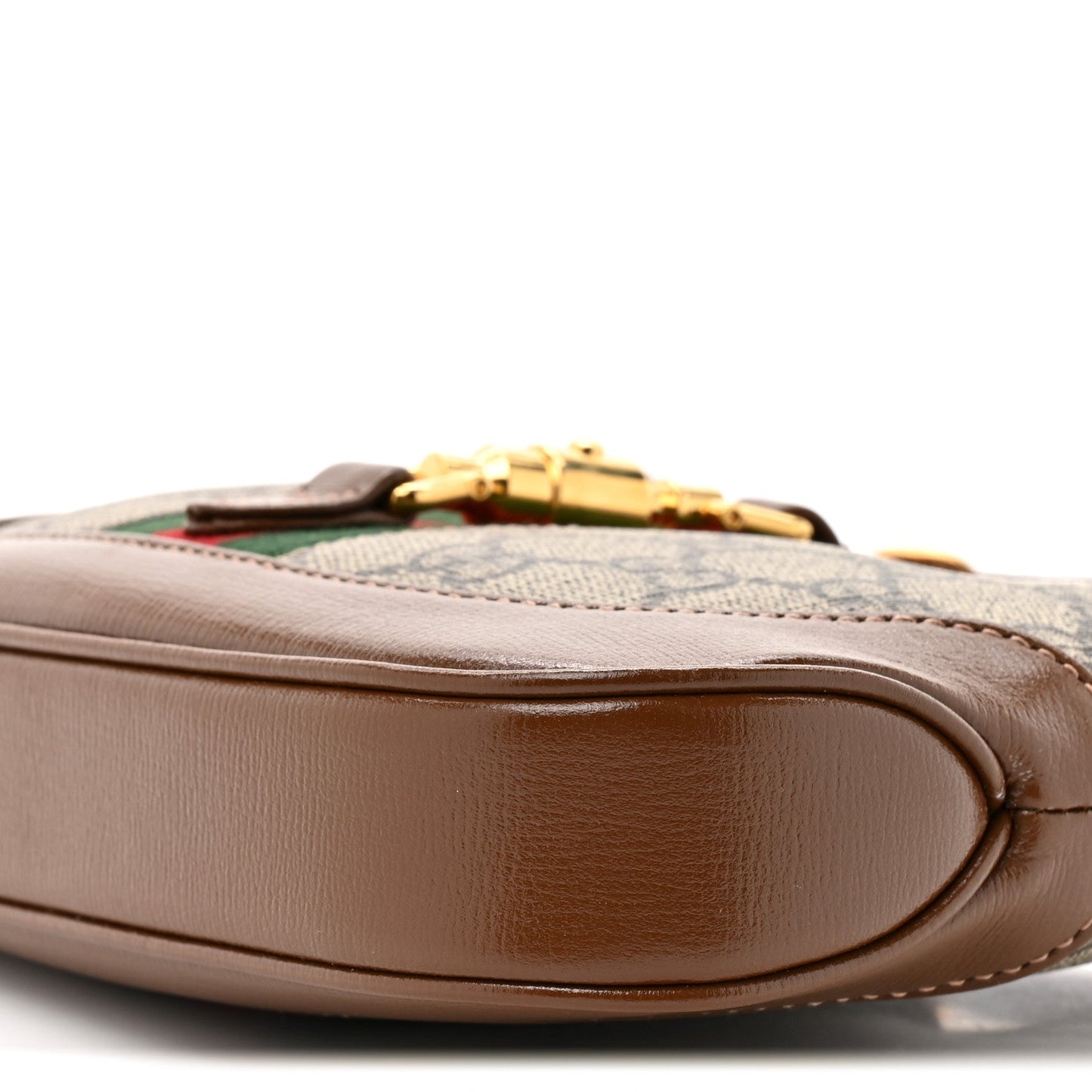 GG Supreme Monogram Azalea Calfskin Web Mini Jackie 1961 Hobo Beige Ebony Brown Sugar