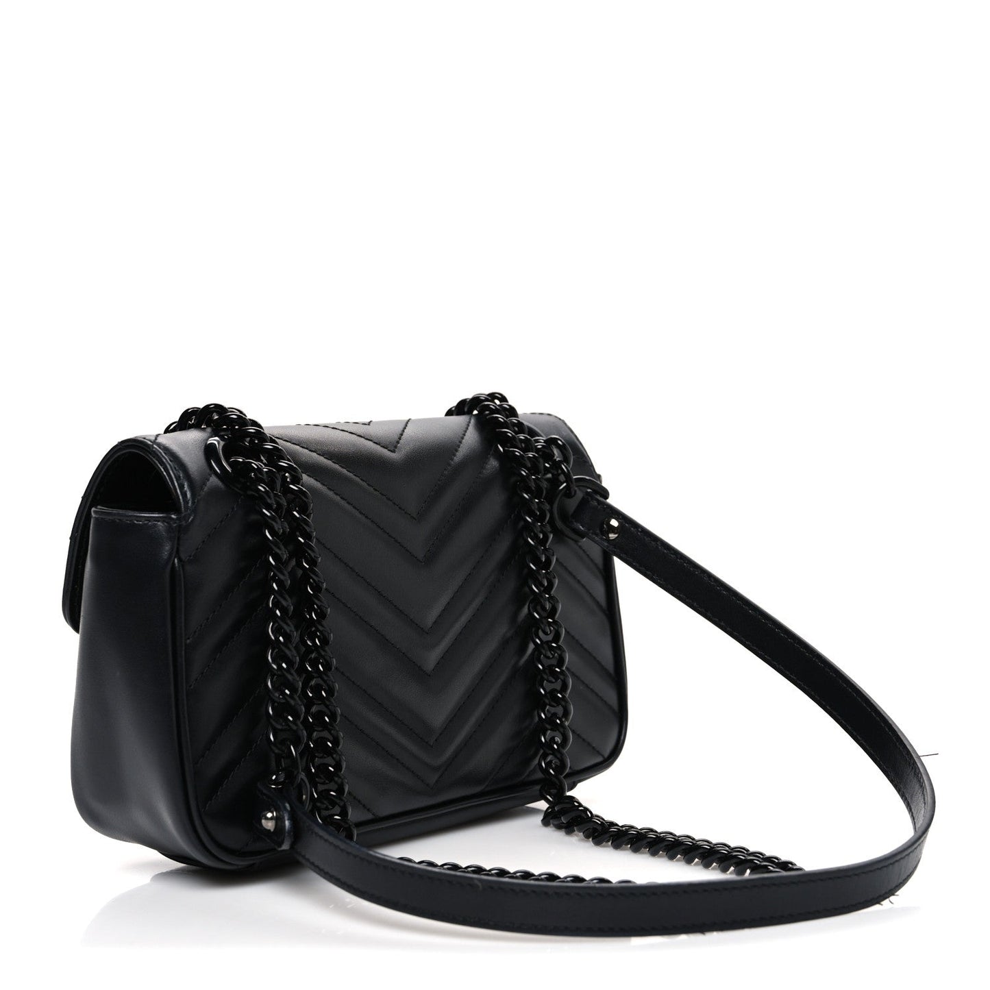 Calfskin Matelasse Monochrome Mini GG Marmont Shoulder Bag Black