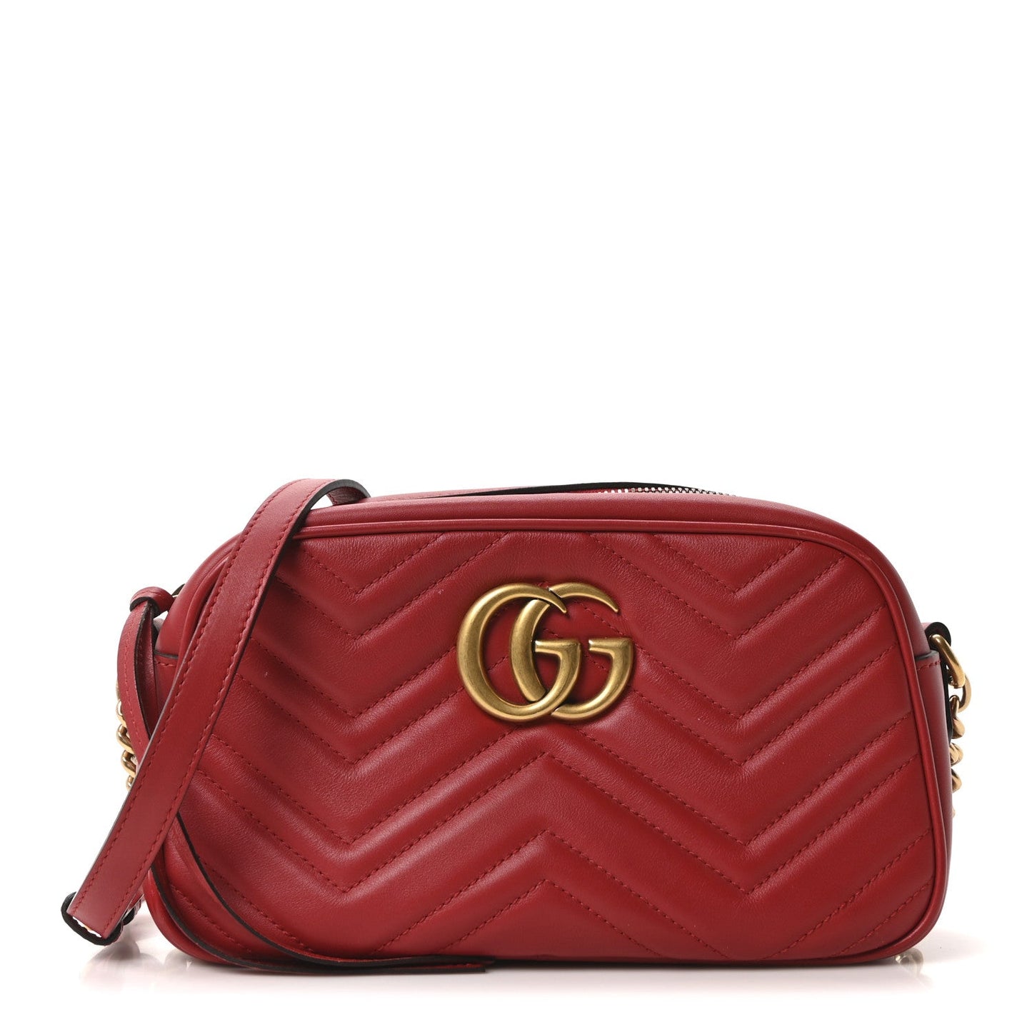Calfskin Matelasse Small GG Marmont Chain Shoulder Bag Hibiscus Red