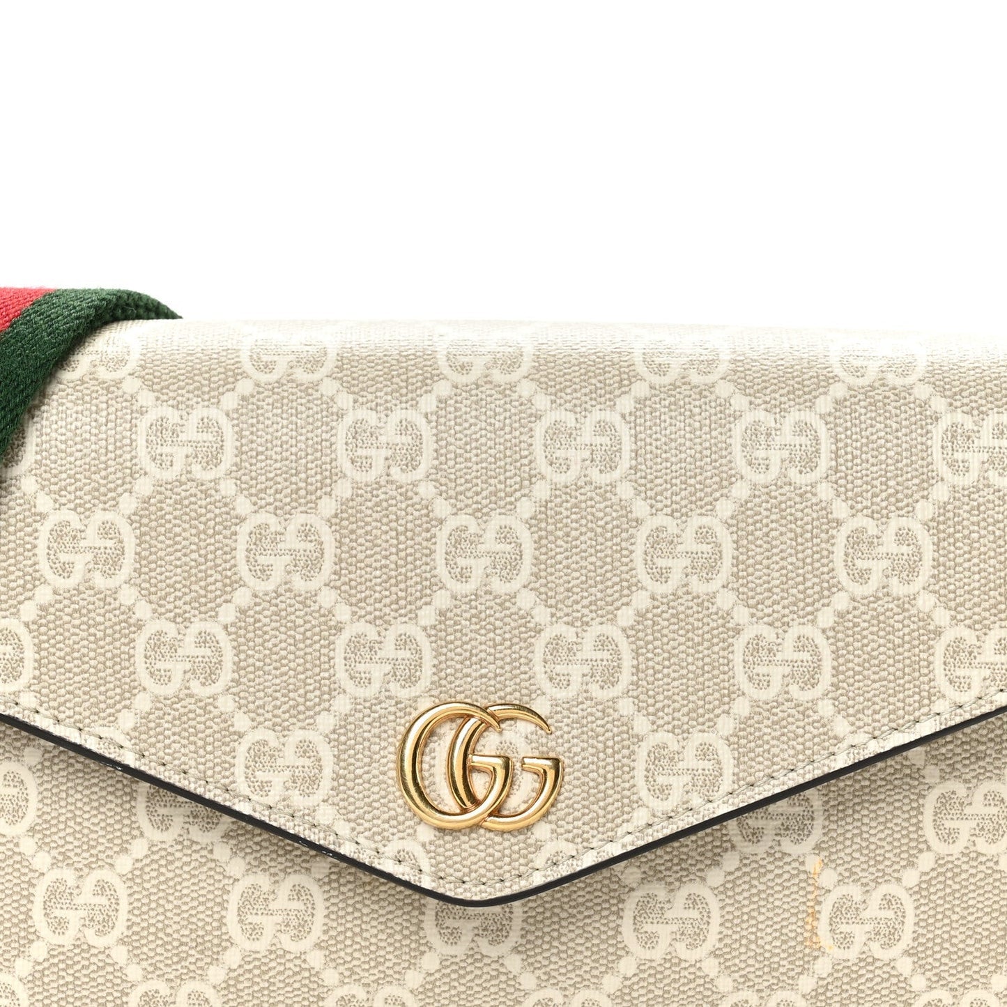 GG Supreme Monogram Textured Dollar Calfskin Web Mini Ophidia Envelope Shoulder Bag Beige Mystic White Oatmeal