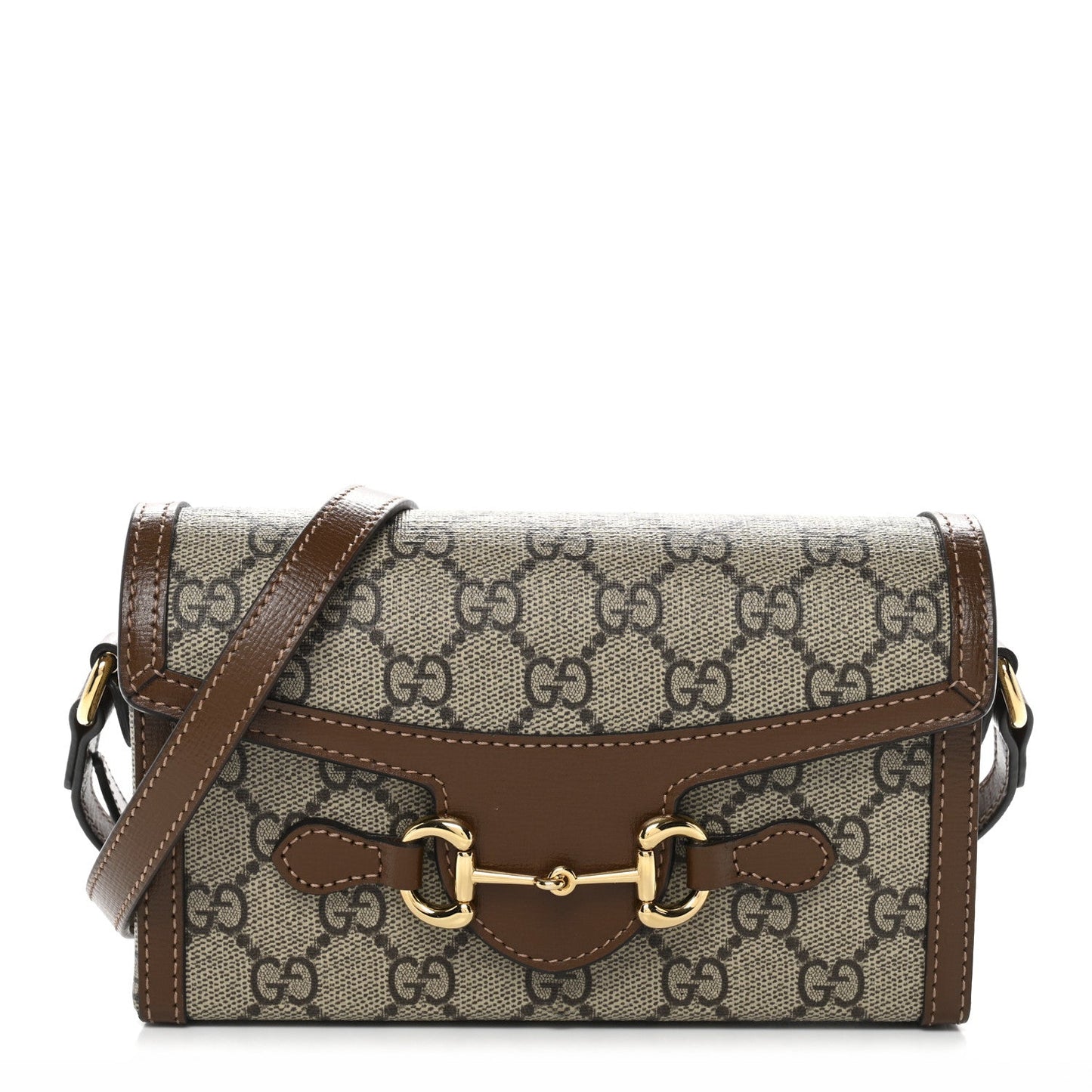 GG Supreme Monogram Mini Horsebit 1955 Shoulder Bag Beige Brown Sugar