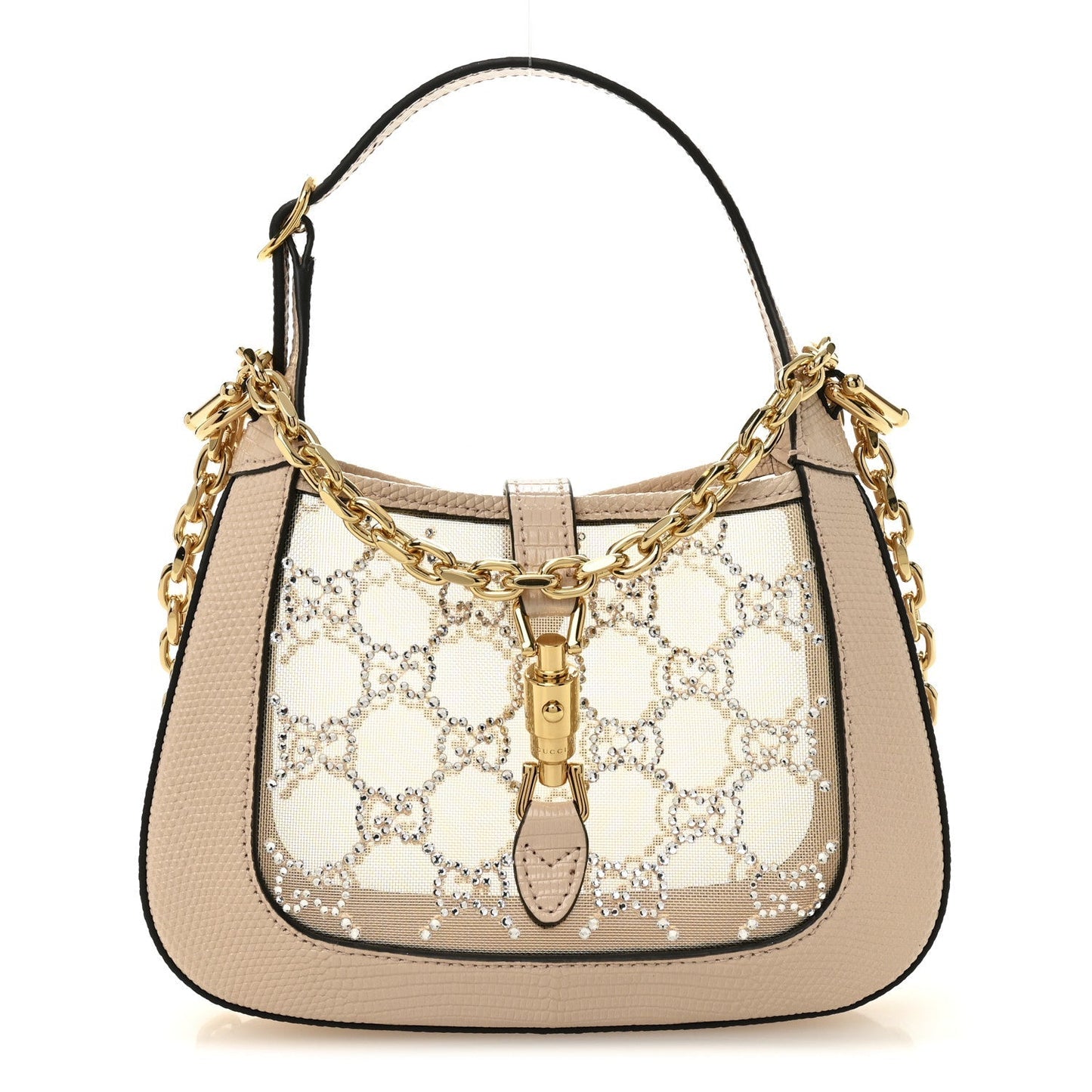 Lizard Mesh Crystal GG Monogram Mini Jackie 1961 Hobo Light Powder Skin Rose