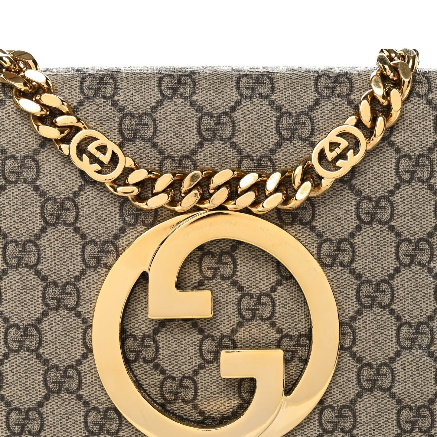 GG Supreme Monogram Textured Dollar Calfskin Blondie Chain Shoulder Flap Bag Beige Ebony New Acero