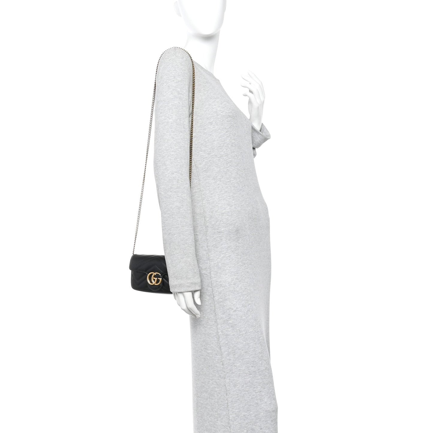 Calfskin Matelasse Super Mini GG Marmont Shoulder Bag Black