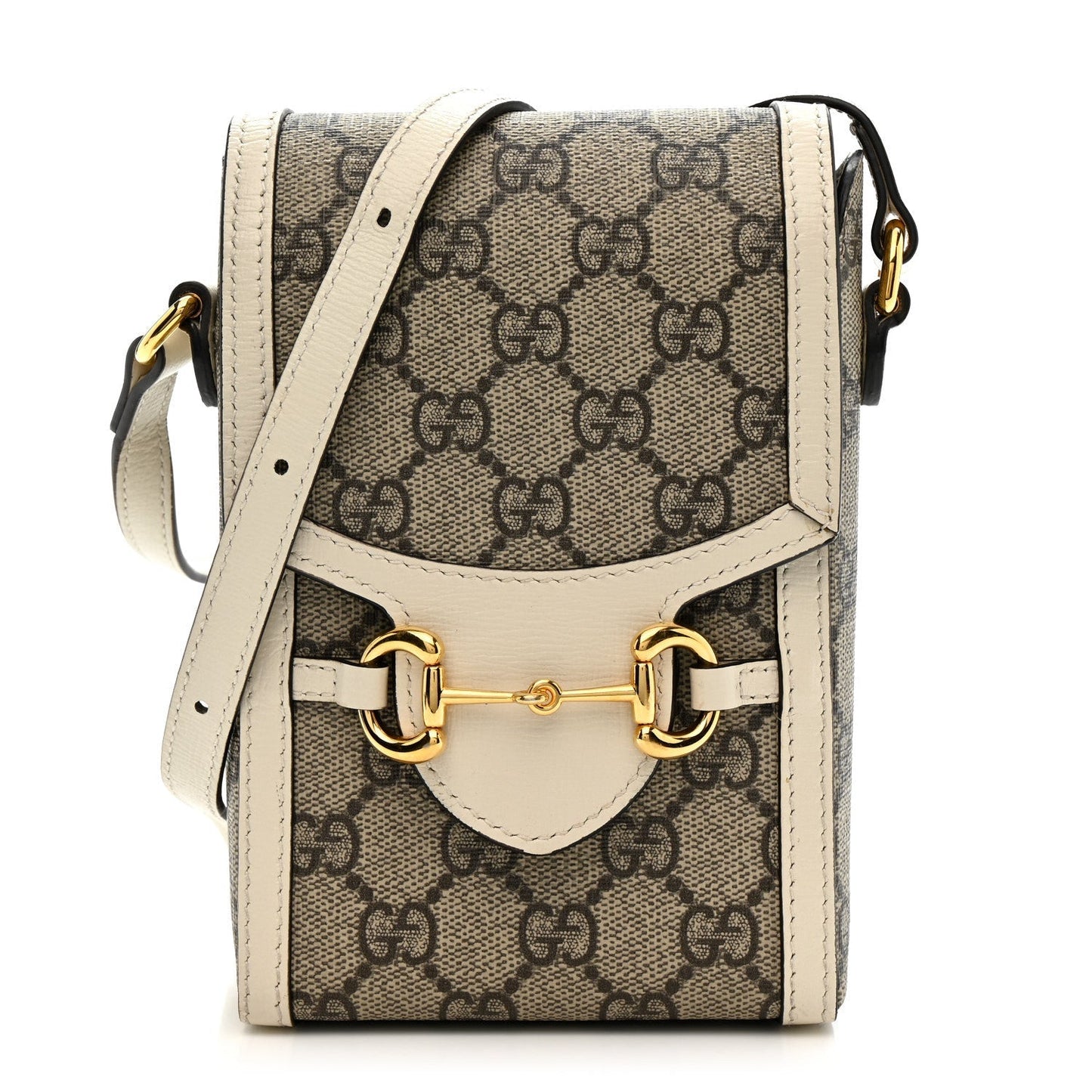 GG Supreme Monogram Azalea Calfskin Mini Horsebit 1955 Crossbody Bag Beige Ebony Mystic White