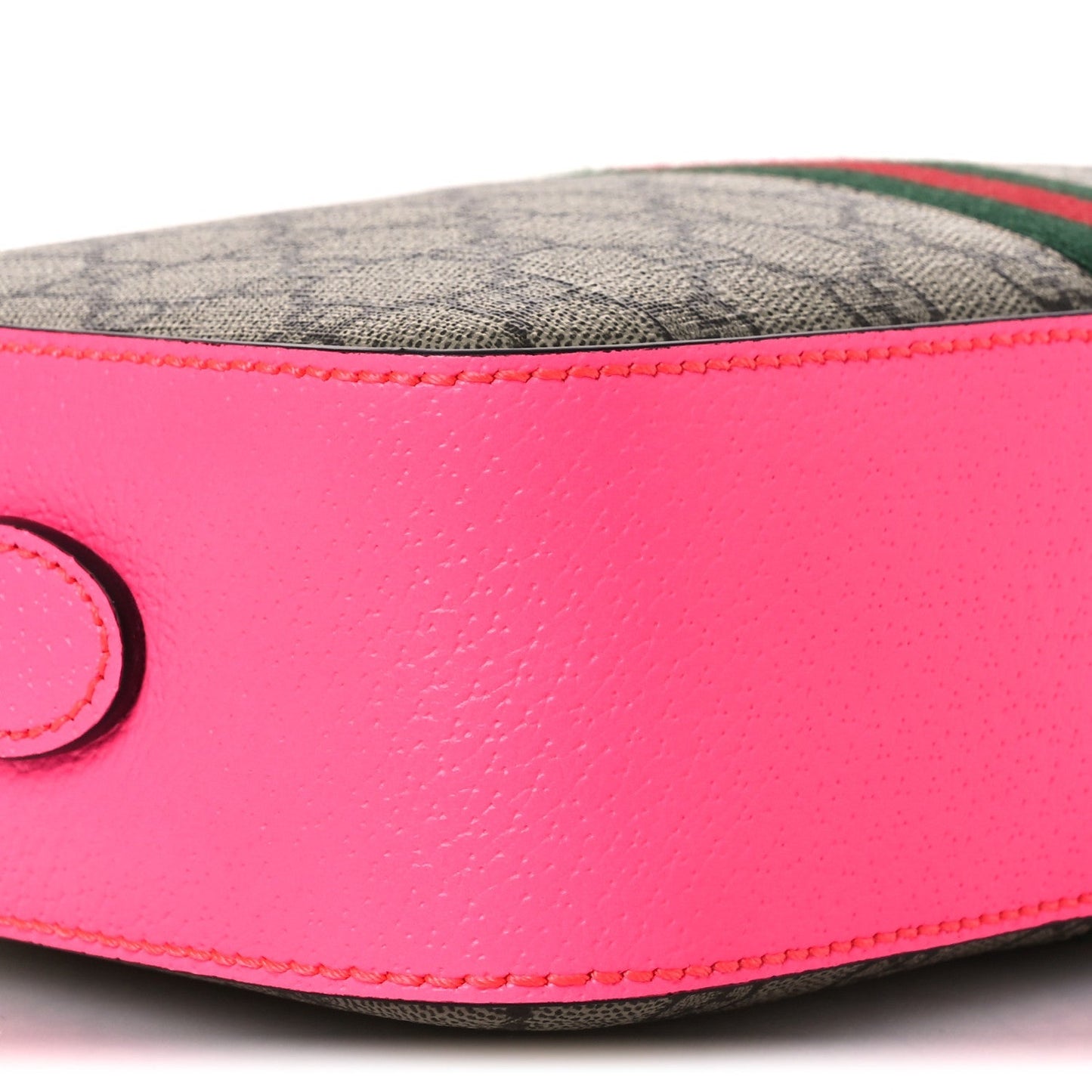 GG Supreme Monogram Textured Dollar Calfskin Web Ophidia Small Crossbody Bag Beige Ebony Fuchsia