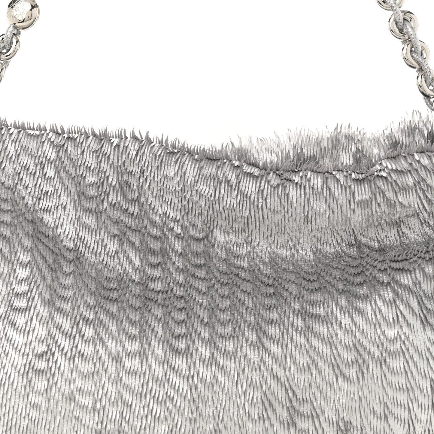 Metallic Nappa Calfskin Fringed Medium Chain Flamenco Knot Purse Silver