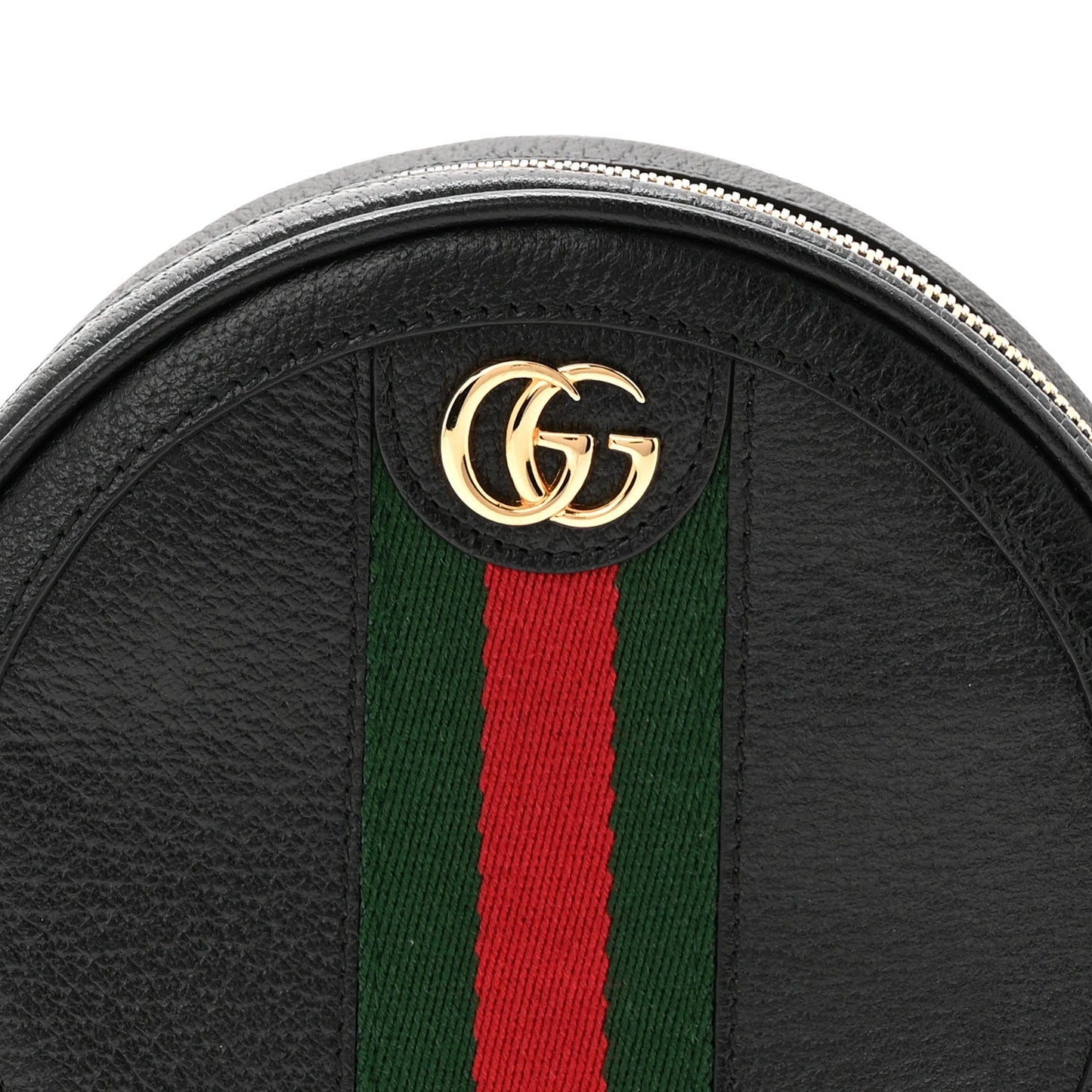 Textured Calfskin Web Ophidia Round Wrist Wallet Black