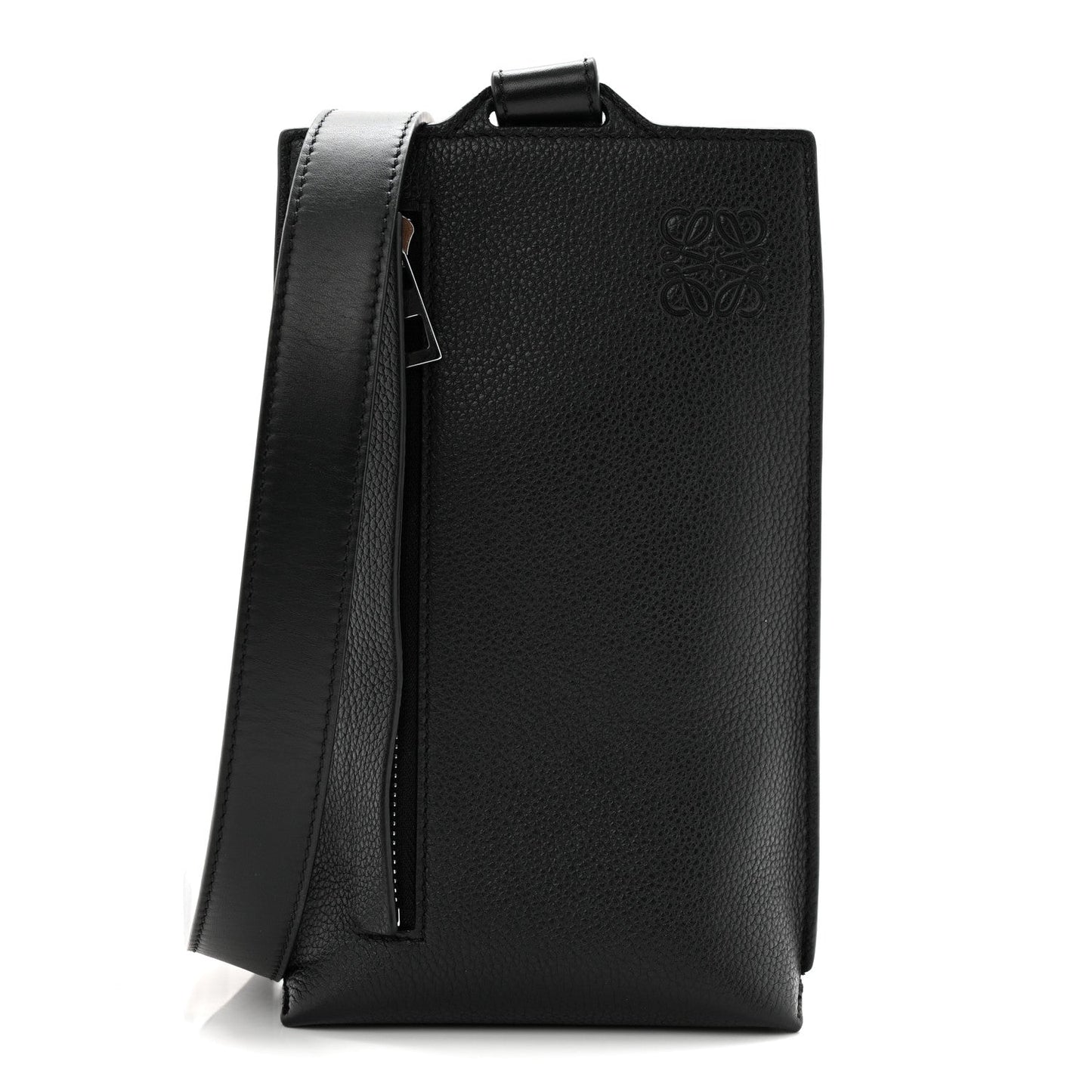 Soft Grained Calfskin Vertical T-Pocket Crossbody Bag Black