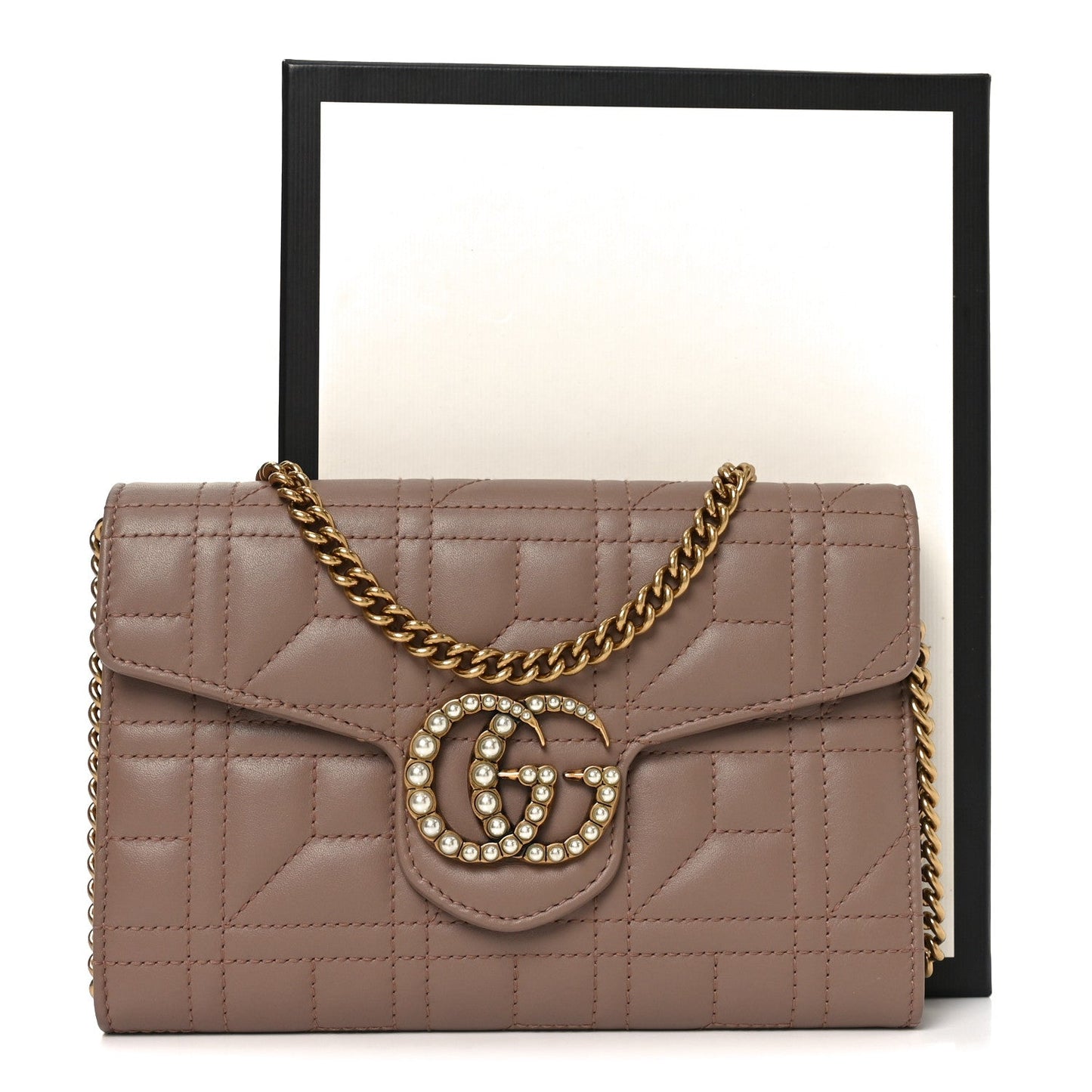 Calfskin Matelasse Mini Pearly GG Marmont Chain Wallet Porcelain Rose