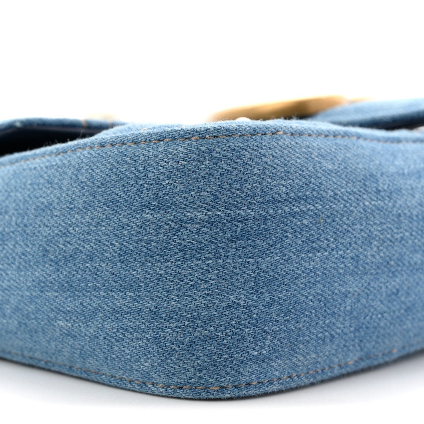 Denim Matelasse Pearl Studded Mini GG Marmont Shoulder Bag Blue