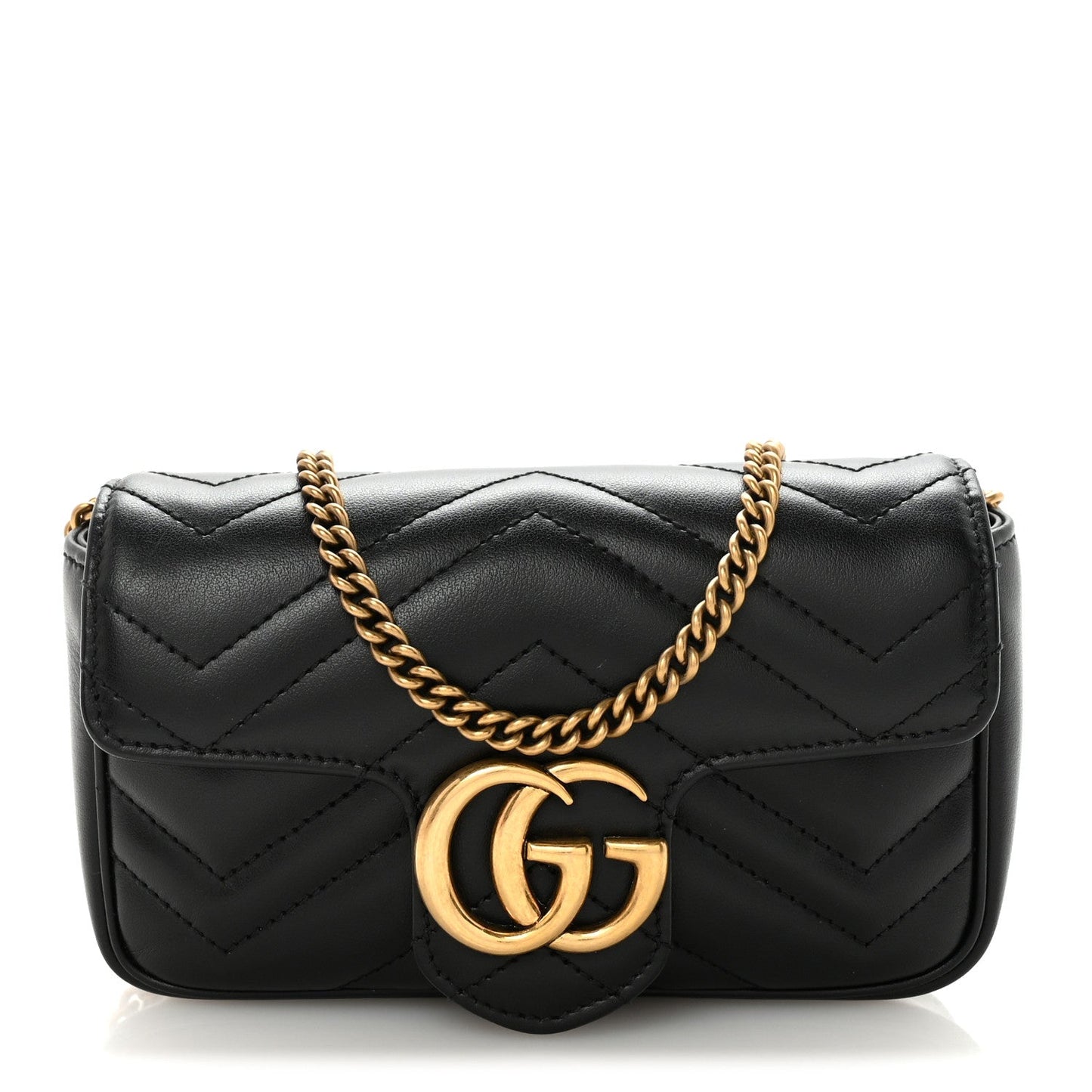 Calfskin Matelasse Super Mini GG Marmont Shoulder Bag Black