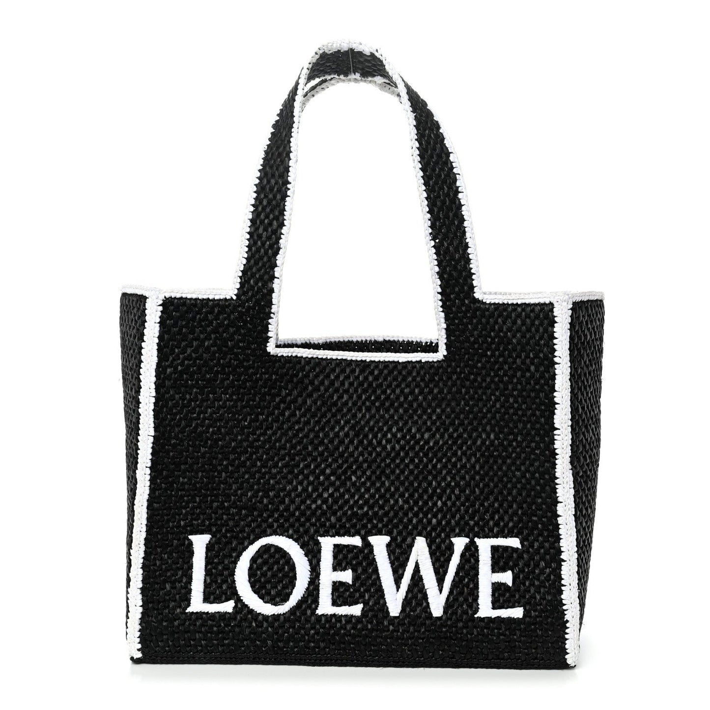 Raffia Large Paula's Ibiza Logo Tote Black White