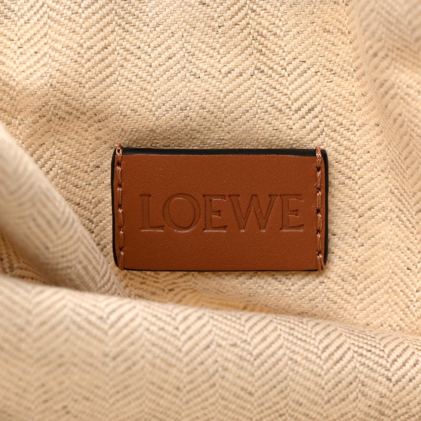 X PAULA'S IBIZA Terry Cloth Calfskin Drawstring Pouch Natural Tan
