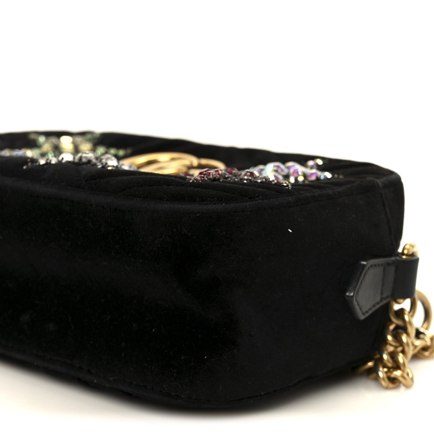 Velvet Matelasse Crystal Star Embroidered Small GG Marmont Chain Shoulder Bag Black