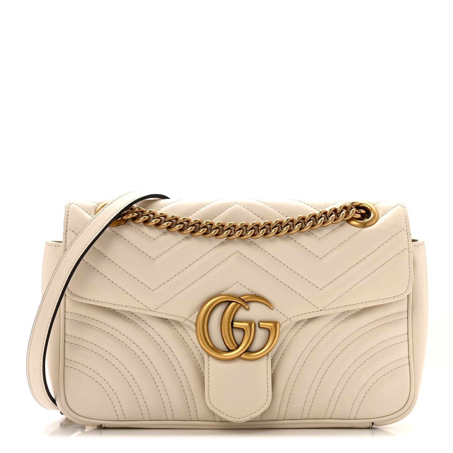 Calfskin Matelasse Small GG Marmont Shoulder Bag White