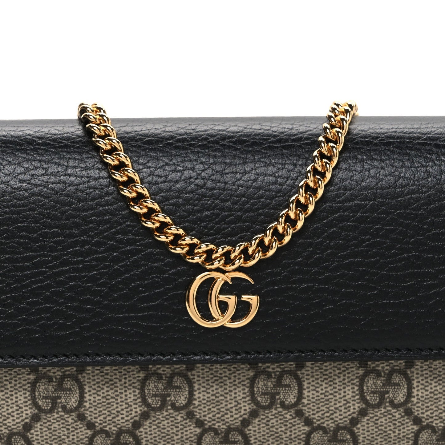 Dollar Calfskin GG Supreme Monogram Petite GG Marmont Wallet Chain Bag Black Beige Ebony