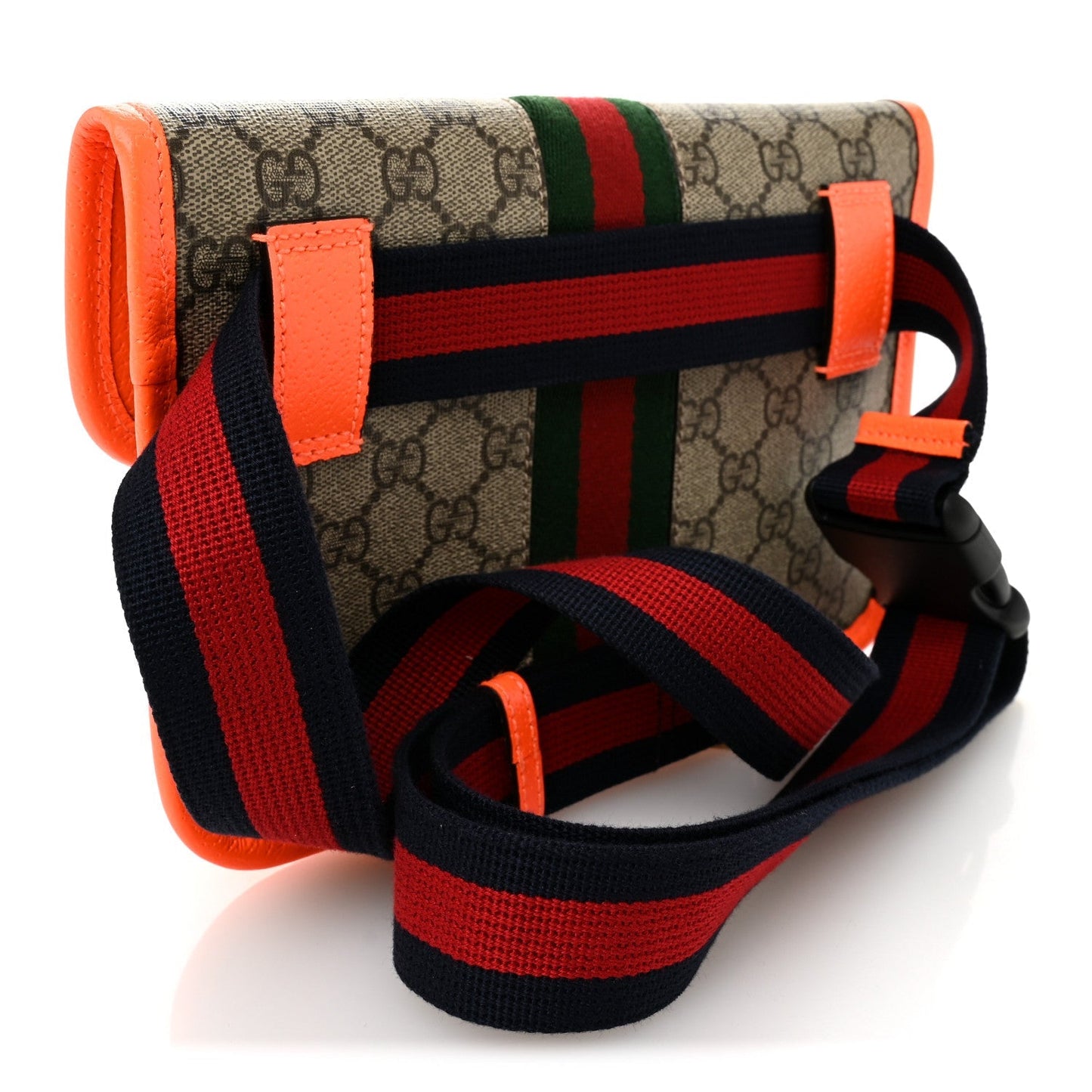 GG Supreme Monogram Web Small Ophidia Belt Bag Beige Ebony Orange Fluo