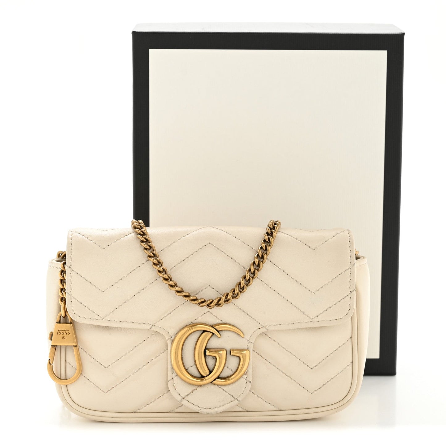 Calfskin Matelasse Super Mini GG Marmont Shoulder Bag White