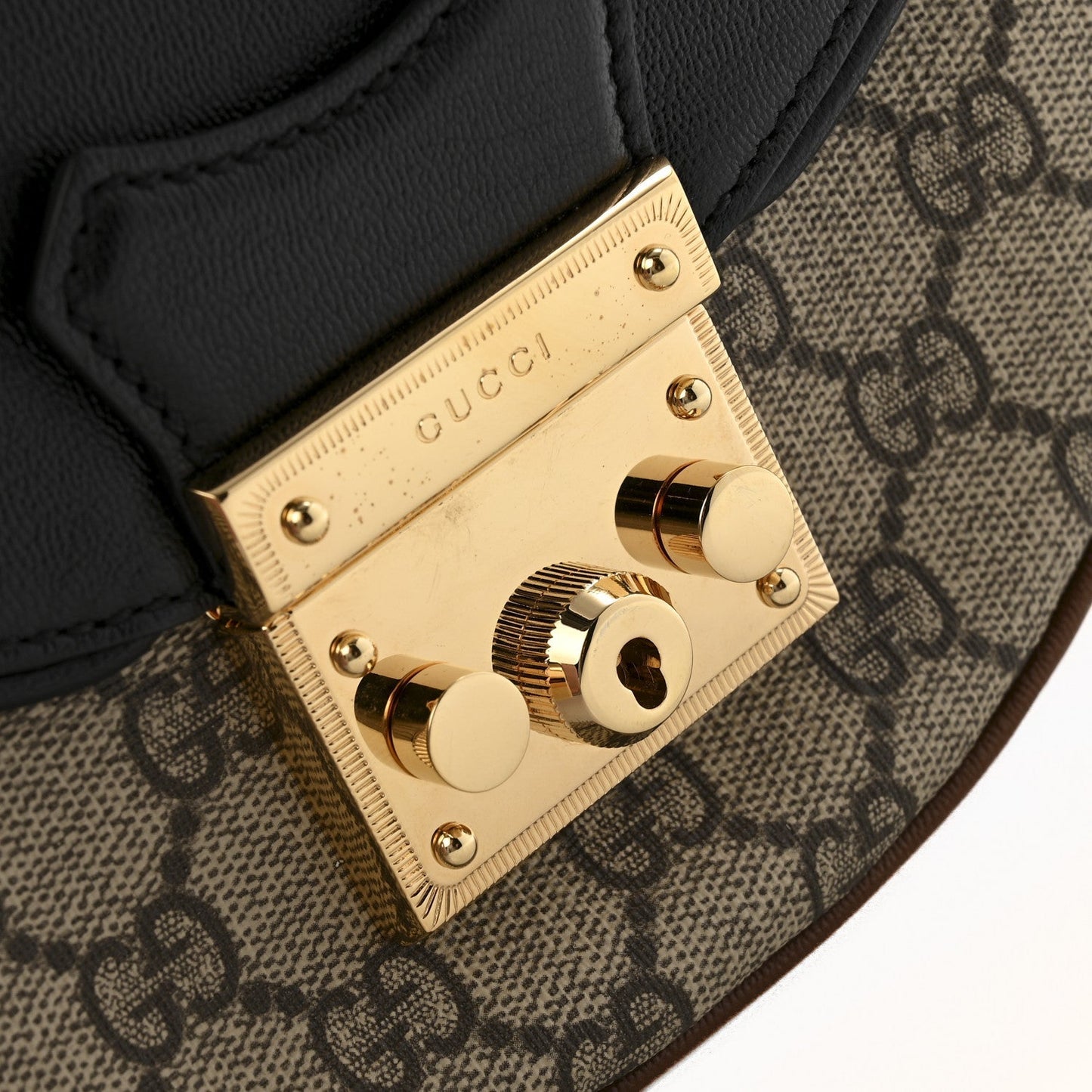 GG Supreme Monogram Calfskin Small Padlock Messenger Shoulder Bag Beige Black Cuir