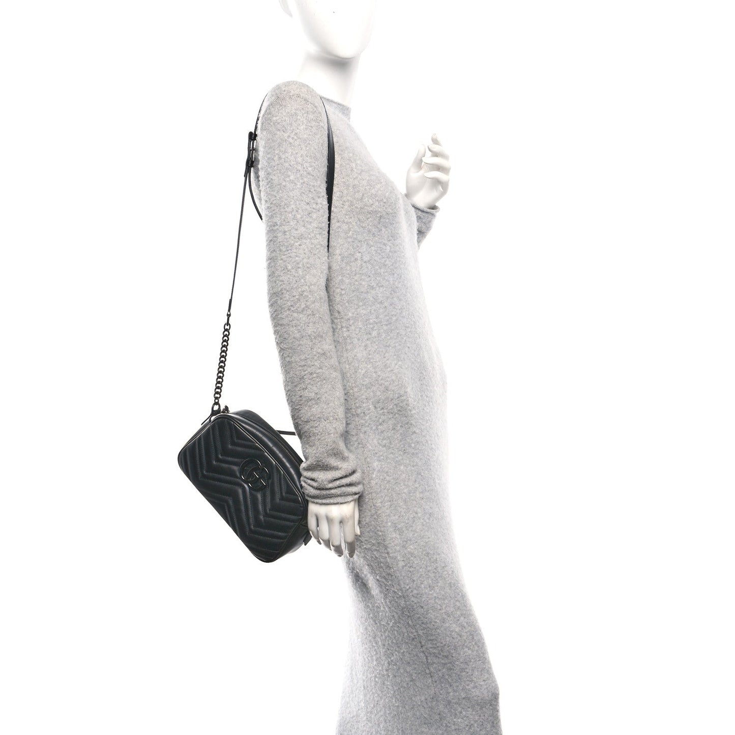 Calfskin Matelasse Monochrome Mini GG Marmont Shoulder Bag Black