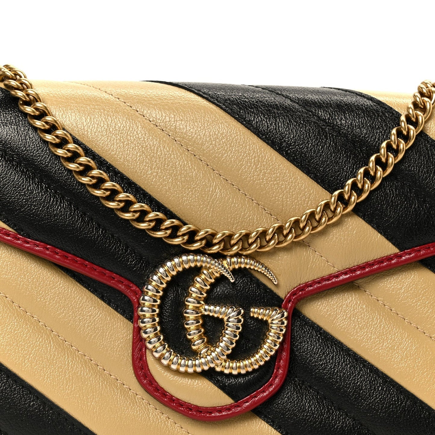 Azalea Calfskin Matelasse Diagonal Patchwork Torchon GG Marmont Chain Wallet Black Beige Romantic Cerise
