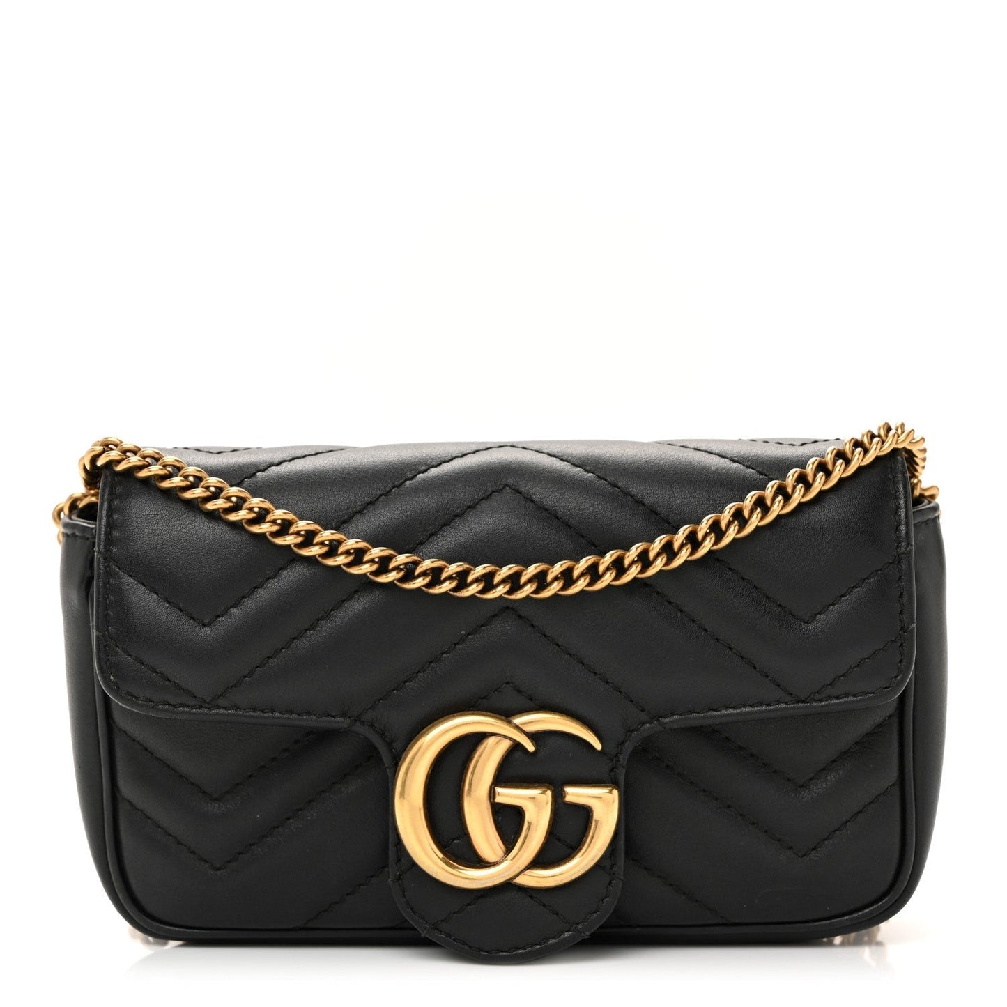 Calfskin Matelasse Super Mini GG Marmont Shoulder Bag Black