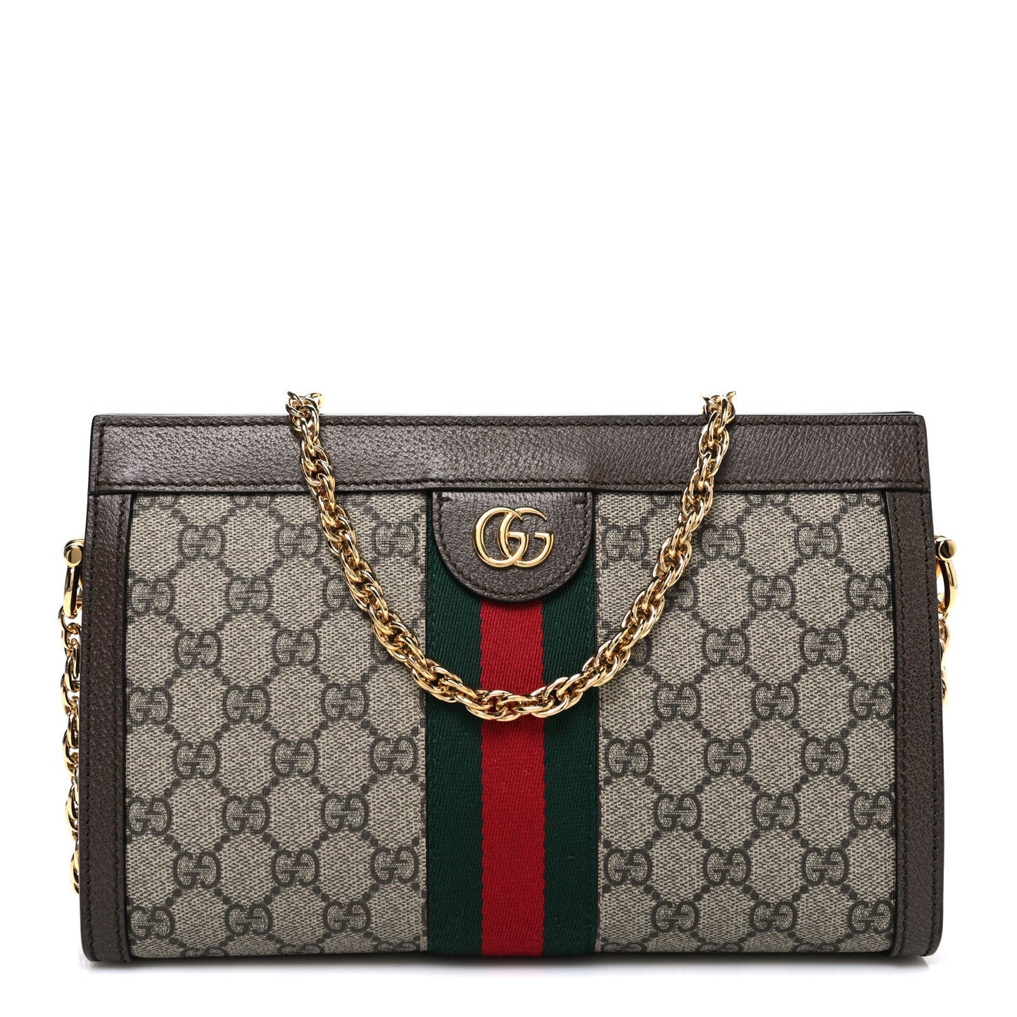 GG Supreme Monogram Web Small Ophidia Chain Shoulder Bag Brown