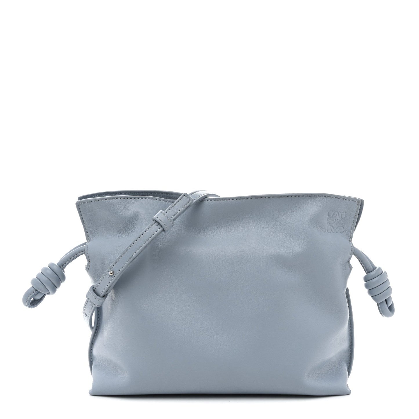 Calfskin Mini Flamenco Knot Clutch Dusty Blue