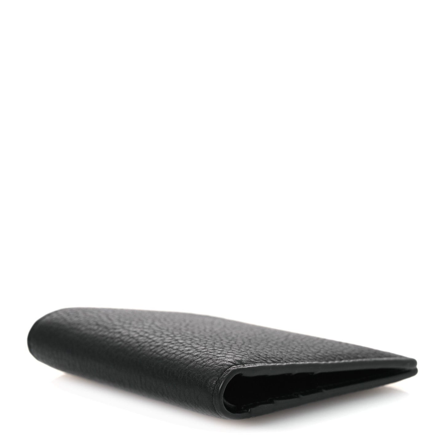 Grained Calfskin Vertical Bi-fold Wallet Black