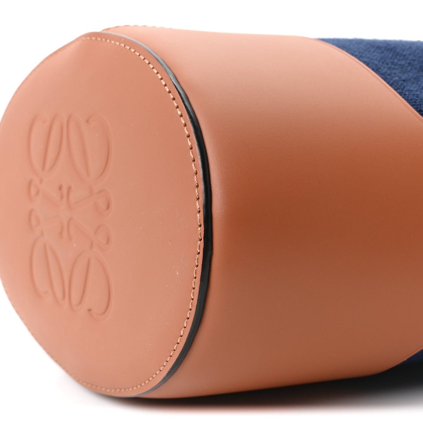 Canvas Calfskin Balloon Bucket Bag Navy Tan