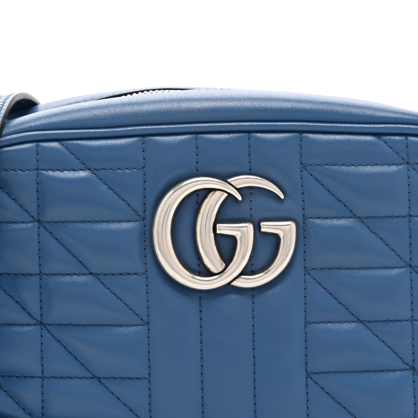 Calfskin Matelasse Aria Small GG Marmont Chain Shoulder Bag Clear Blue