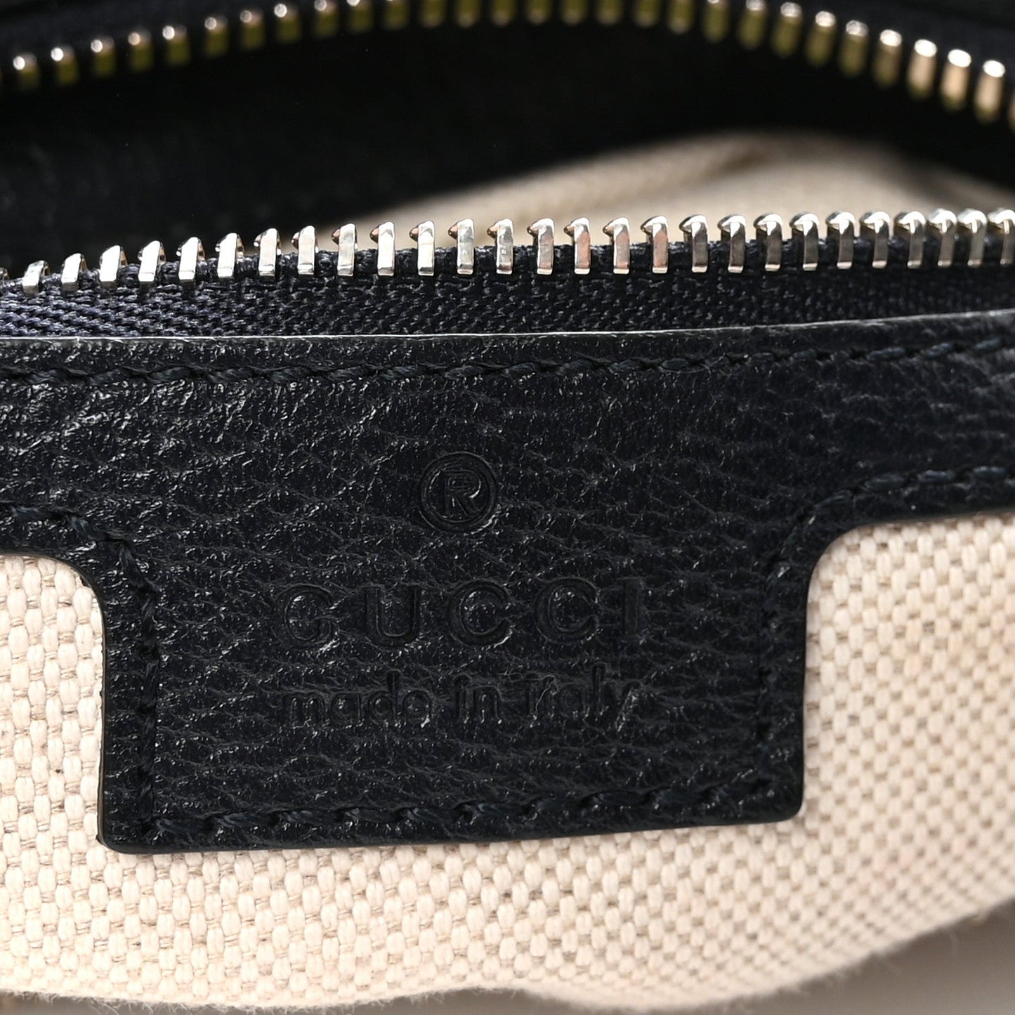 GG Supreme Monogram Textured Calfskin Web Large Attache Shoulder Bag Beige Blue