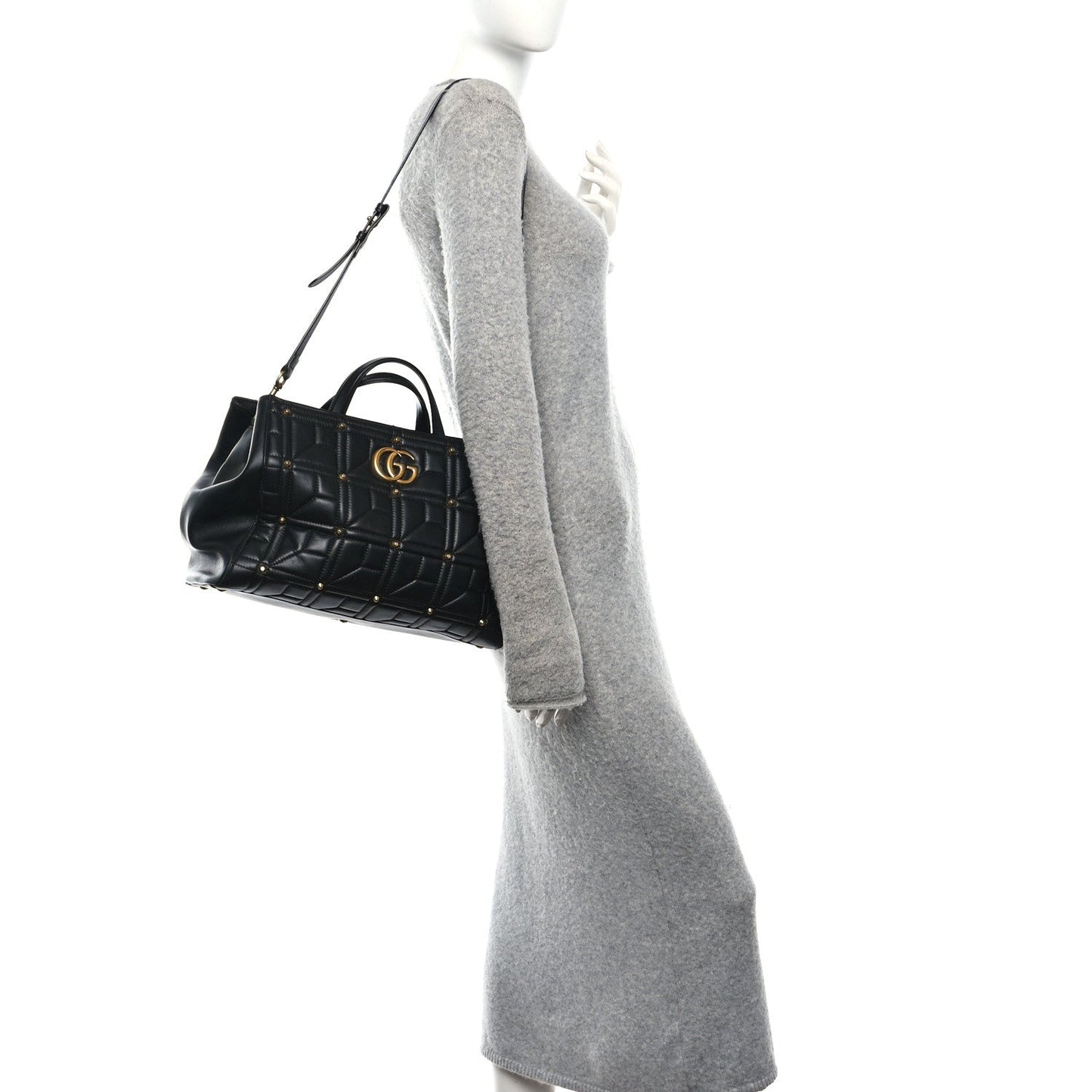 Calfskin Matelasse Studded Medium GG Marmont Tote Black