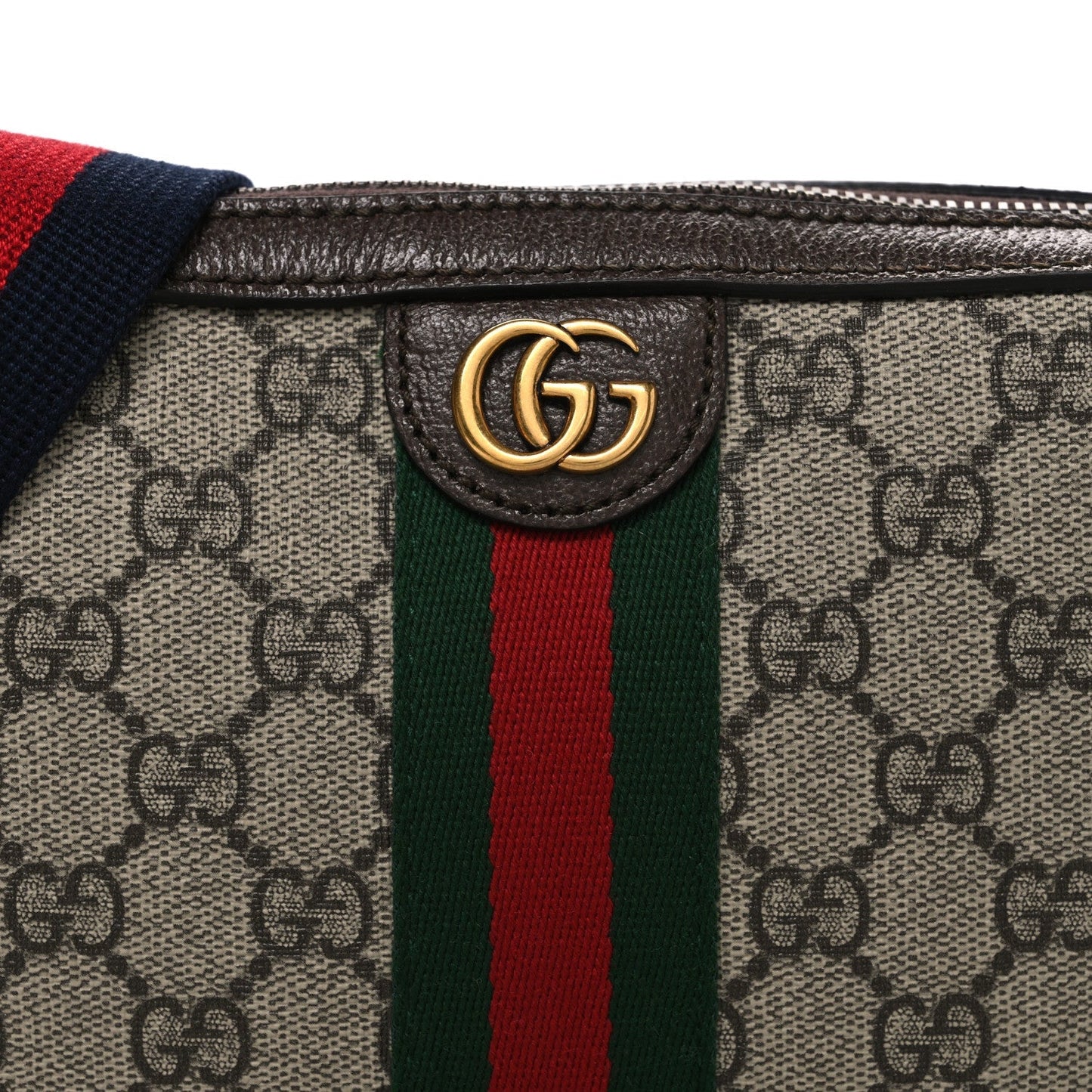GG Supreme Monogram Textured Dollar Calfskin Web Ophidia Wristlet Shoulder Bag Beige Ebony New Acero