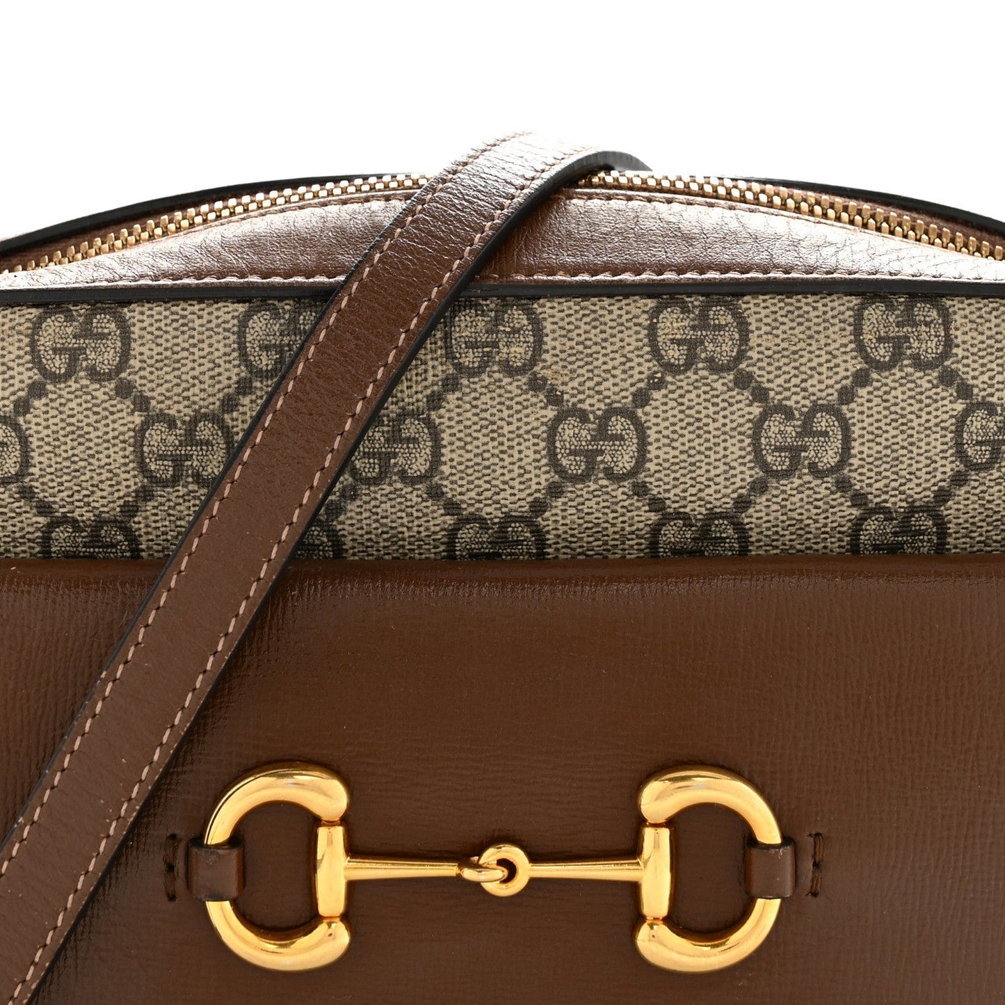 GG Supreme Monogram Small Horsebit 1955 Shoulder Bag Beige Brown Sugar