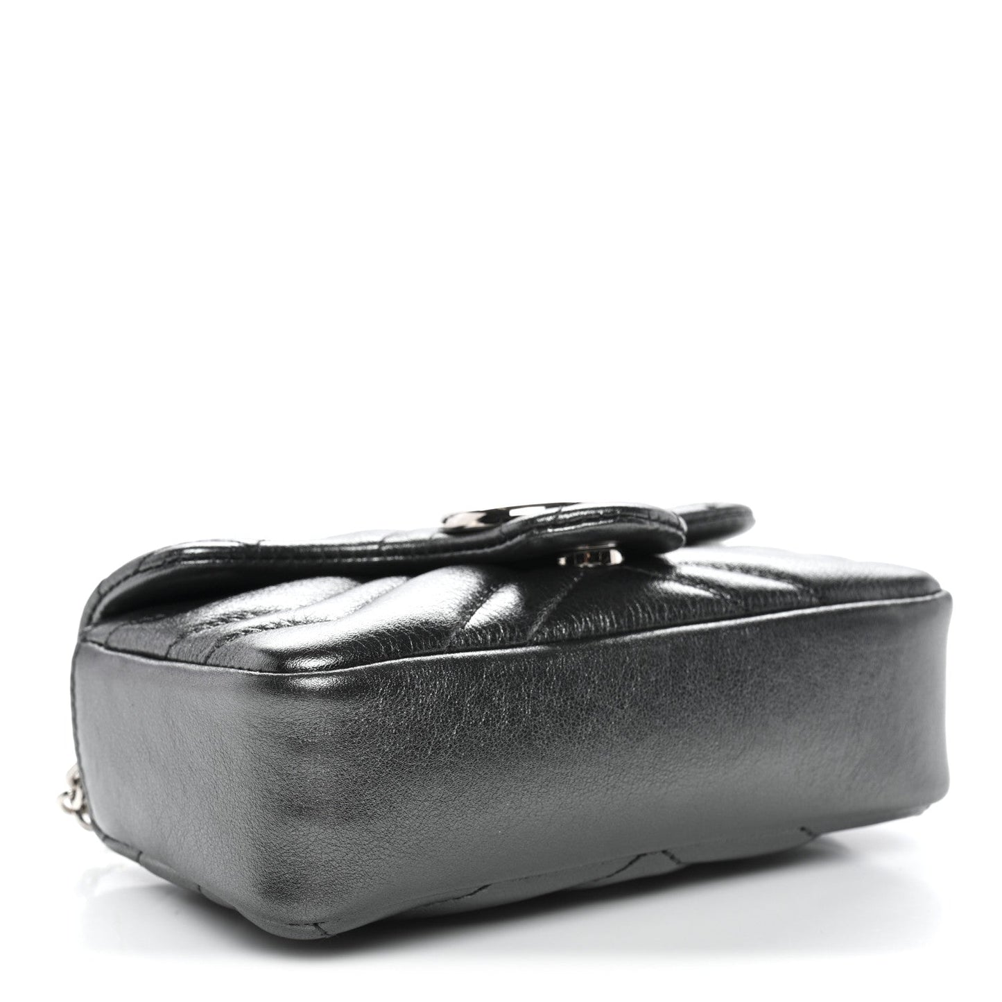 Metallic Lambskin Matelasse Mini GG Marmont Shoulder Bag Piombo