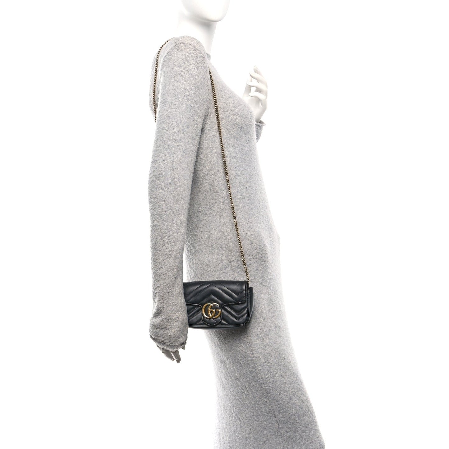 Calfskin Matelasse Super Mini GG Marmont Shoulder Bag Black