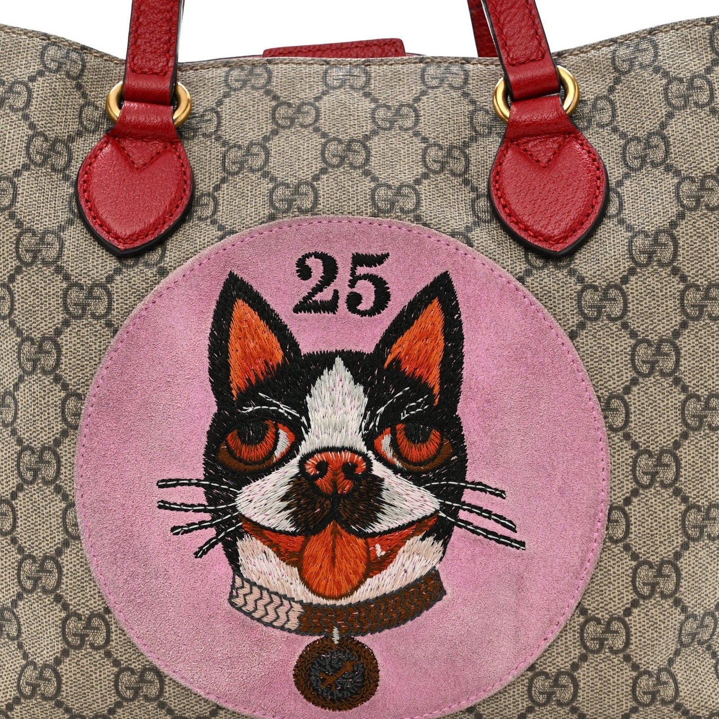 Soft GG Supreme Monogram Web Bosco Patch Small Crossbody Tote Beige Malva Hibiscus Red