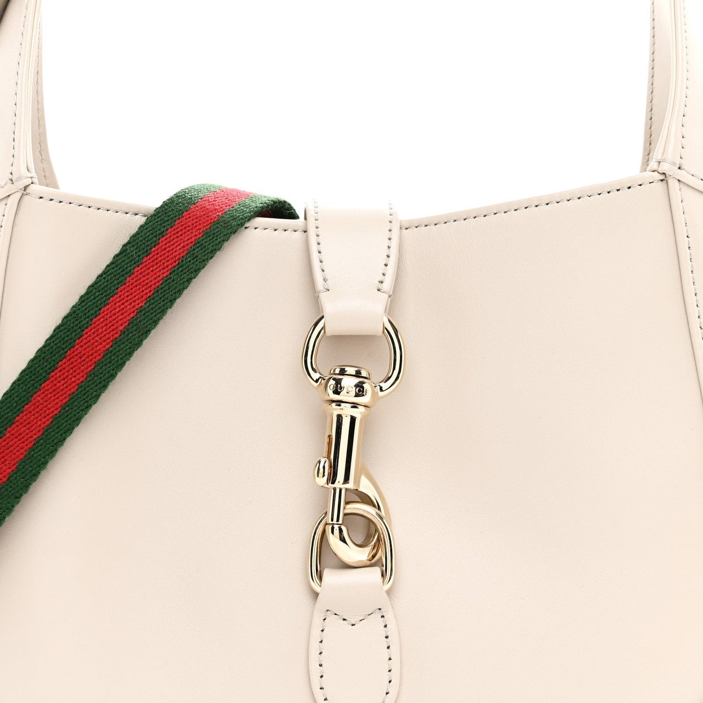 Ancora Calfskin Web Small Jackie Shoulder Bag Light Grey