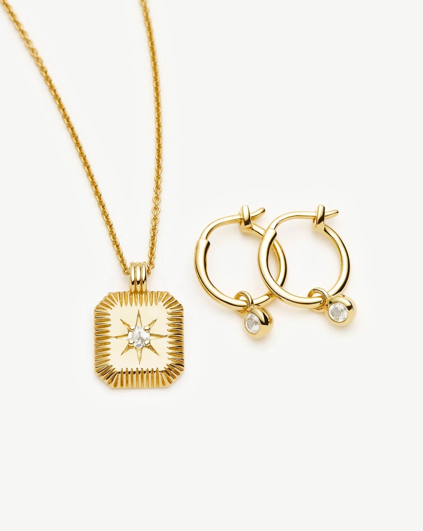 April Birthstone Necklace & Charm Earrings Set | 18k Gold Vermeil/Crystal