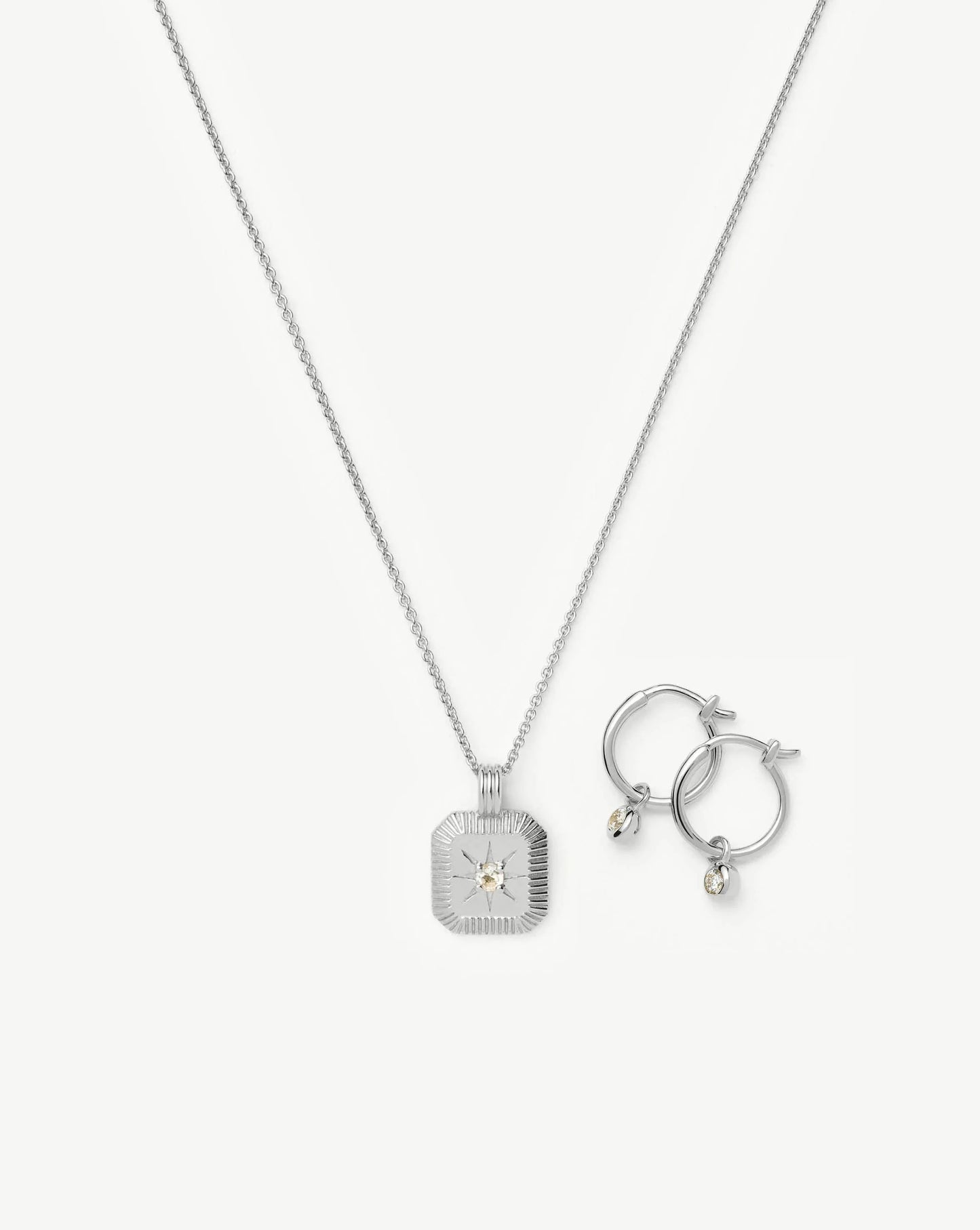 April Birthstone Necklace & Charm Earrings Set | Sterling Silver