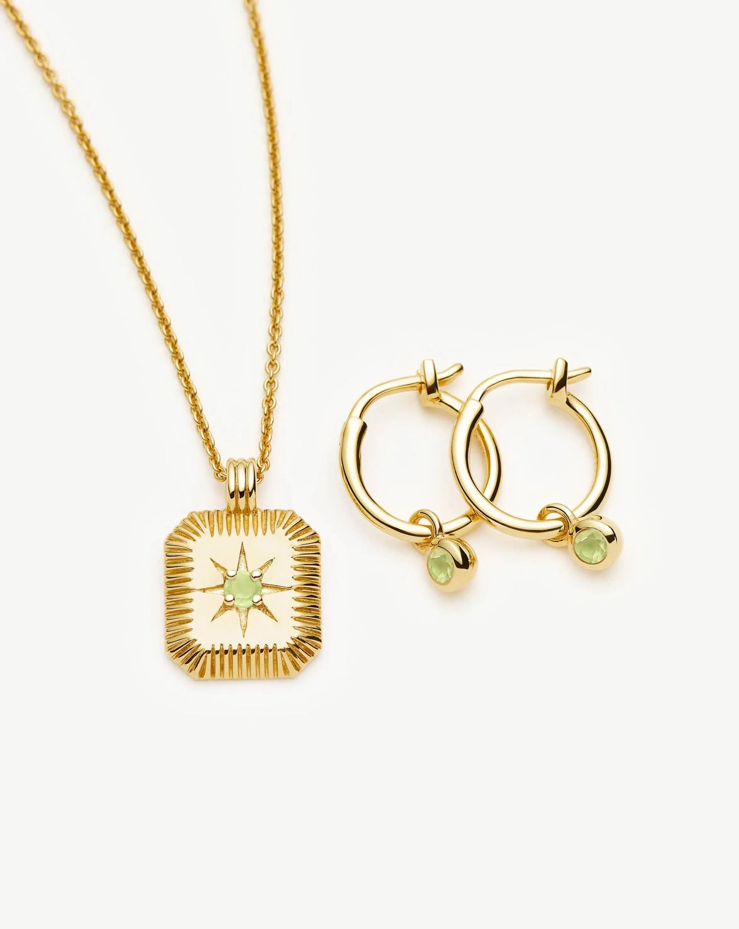 August Birthstone Necklace & Charm Earrings Set | 18k Gold Vermeil/Peridot