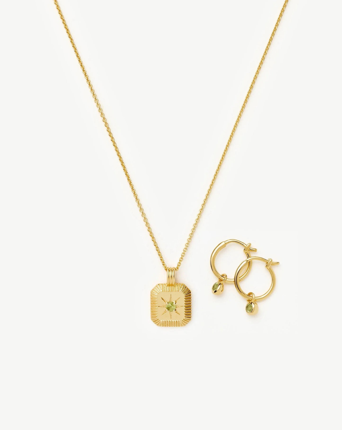 August Birthstone Necklace & Charm Earrings Set | 18k Gold Vermeil/Peridot