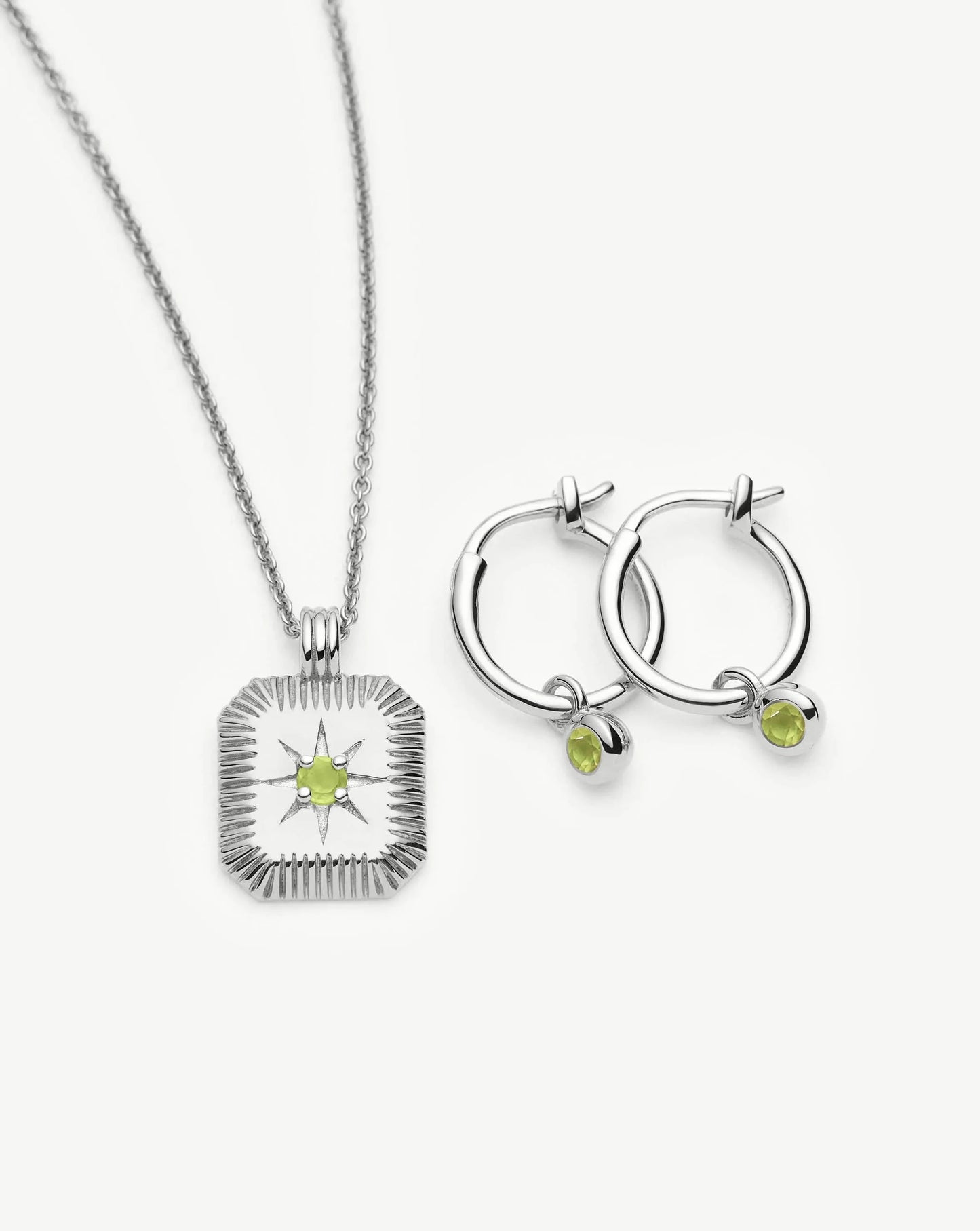 August Birthstone Necklace & Charm Earrings Set | Sterling Silver