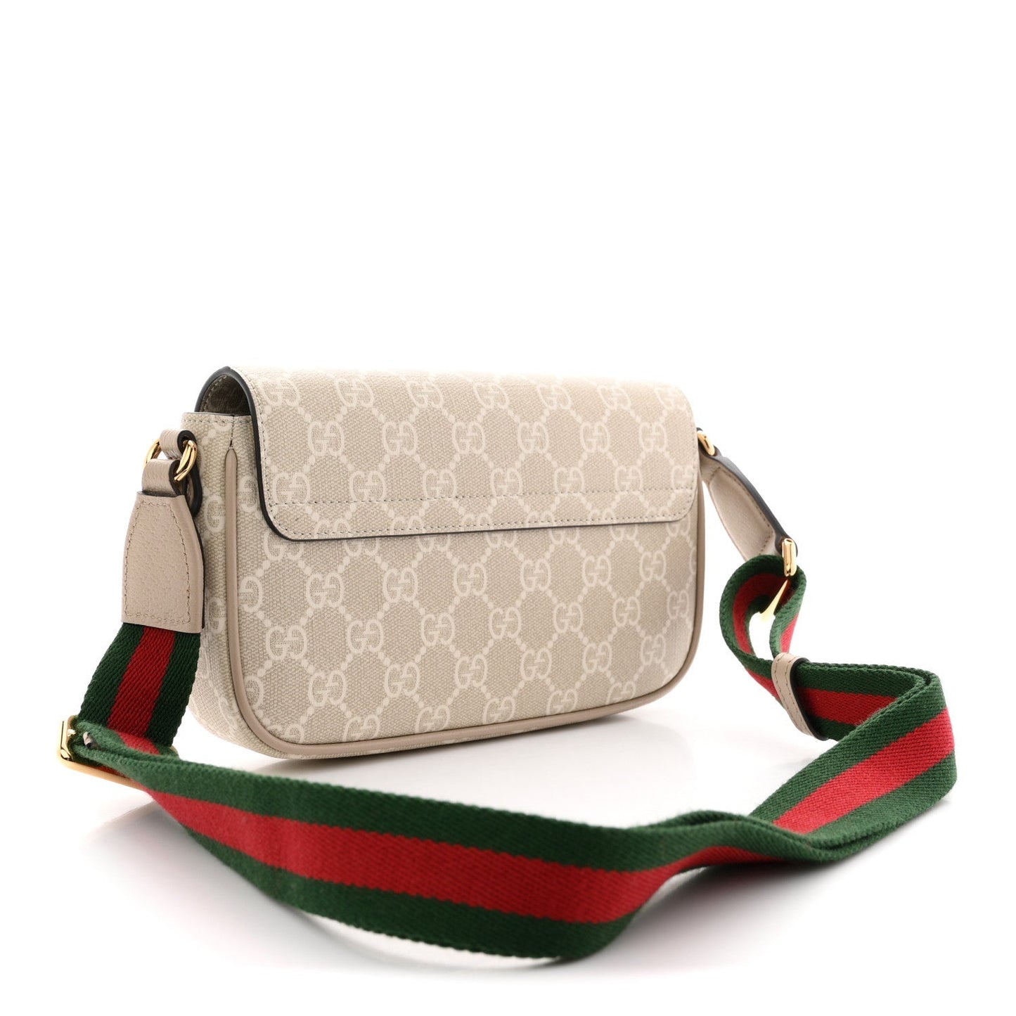GG Supreme Monogram Textured Dollar Calfskin Web Mini Ophidia Envelope Shoulder Bag Beige Mystic White Oatmeal
