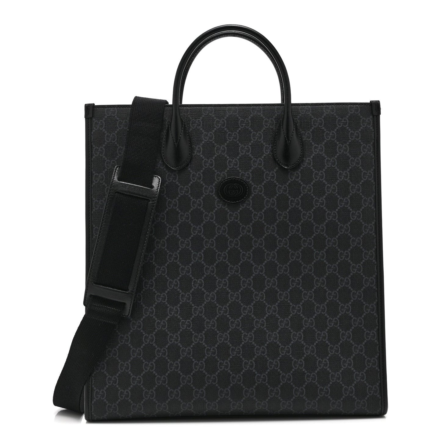 GG Supreme Monogram Azalea Calfskin Medium Retro Interlocking G Vertical Tote Bag Black